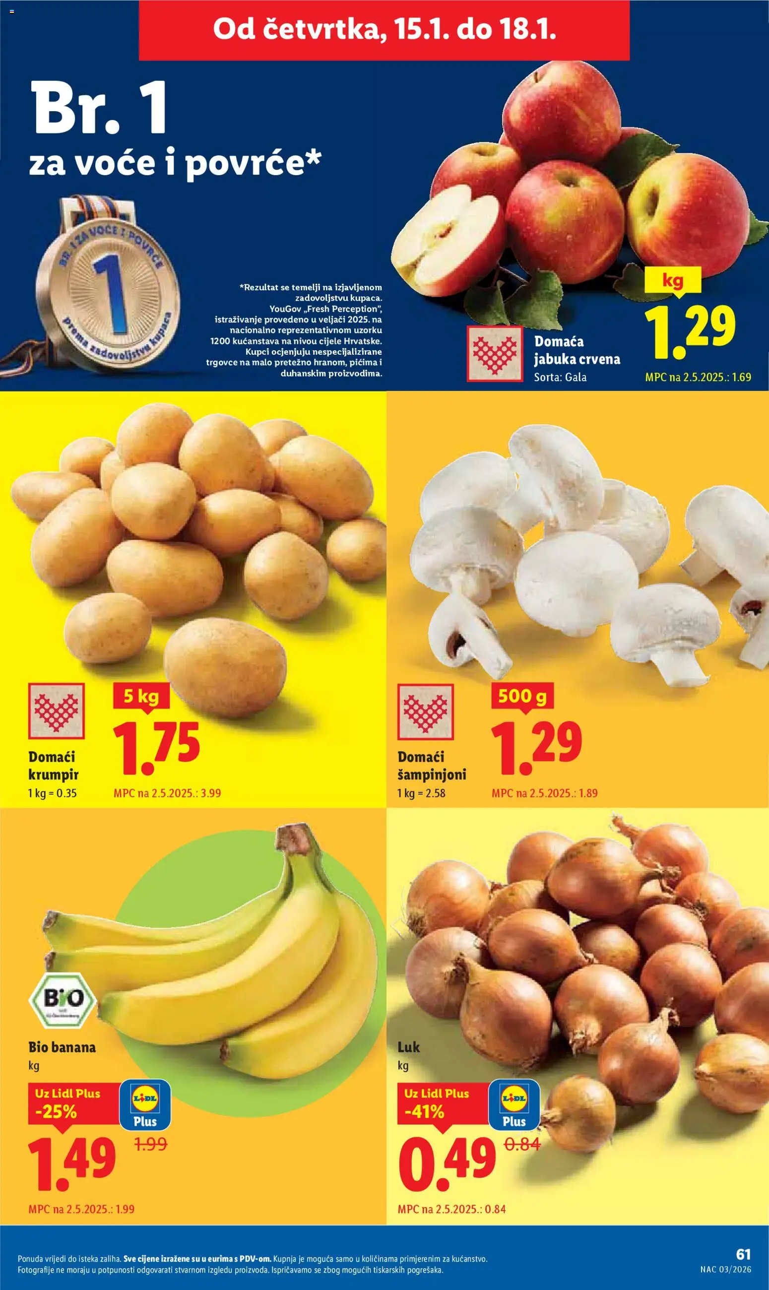 Lidl katalog | vrijedi od 12.01.2026 | Stranica: 61 | Proizvodi: Šampinjoni, Luk, Voće, Jabuka