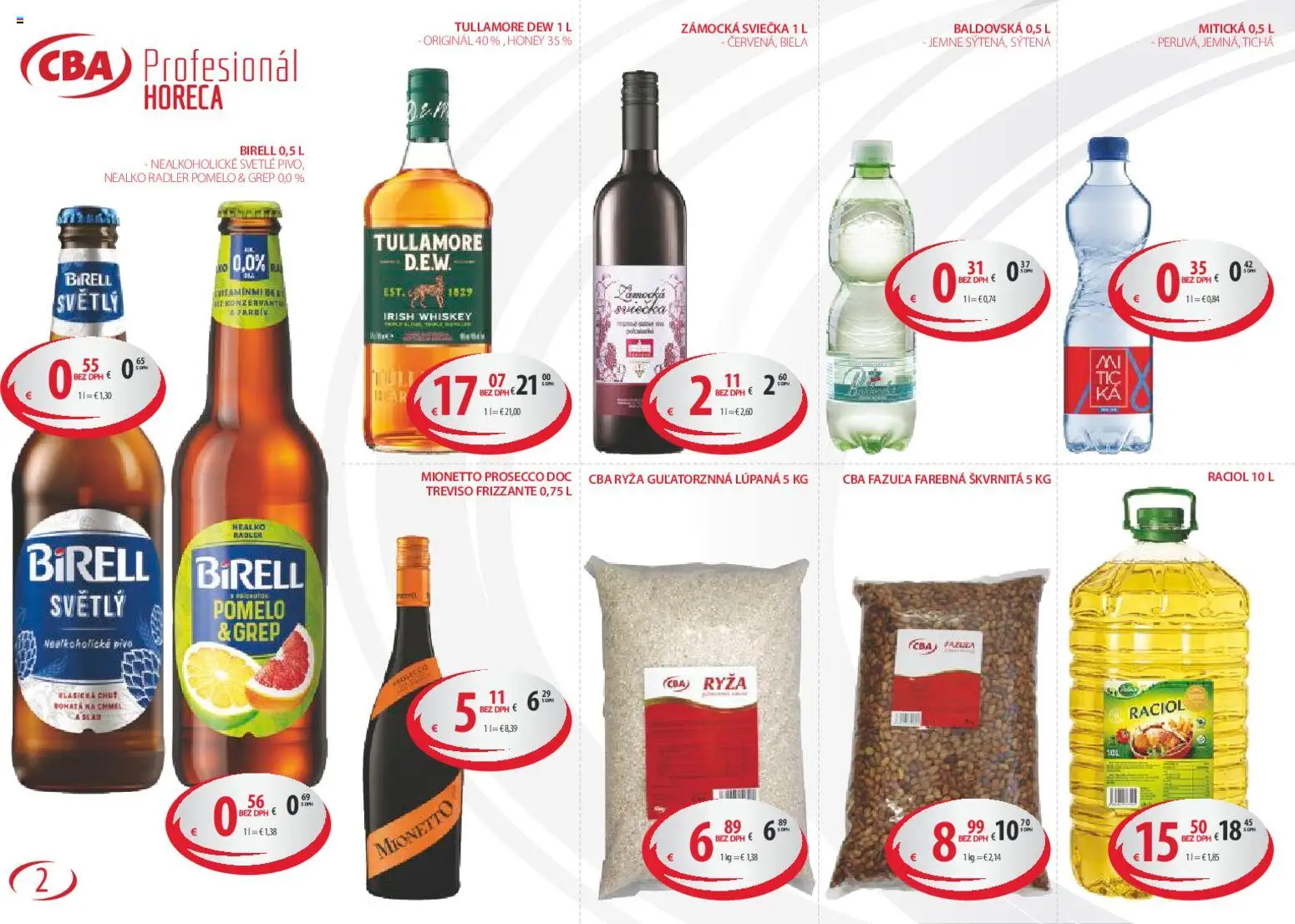 Nové CBA Komfos akcie – leták je platný od 04.05.2026 | Strana: 2 | Produkty: Prosecco, Radler, Mitická, Pomelo