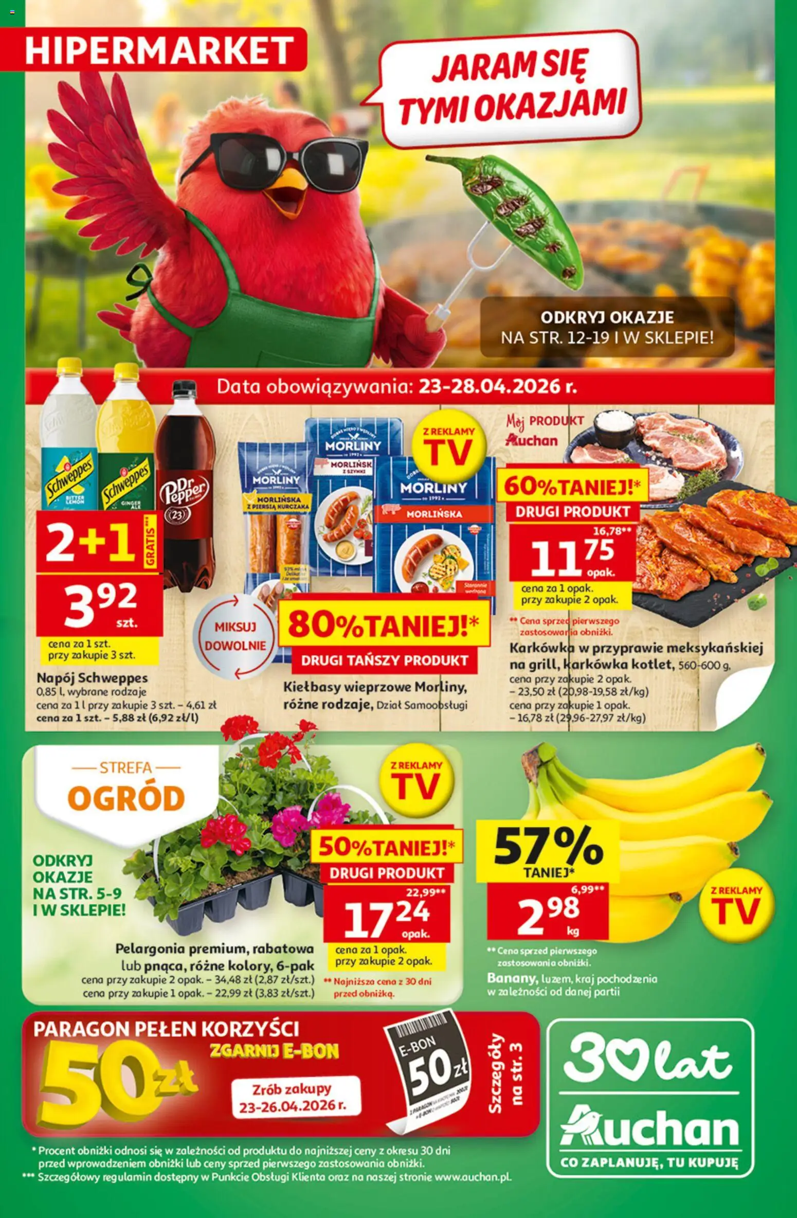 Auchan gazetka - 30 Lat Hipermarket od 23.04.2026 | Strona: 1 | Produkty: Karkówka