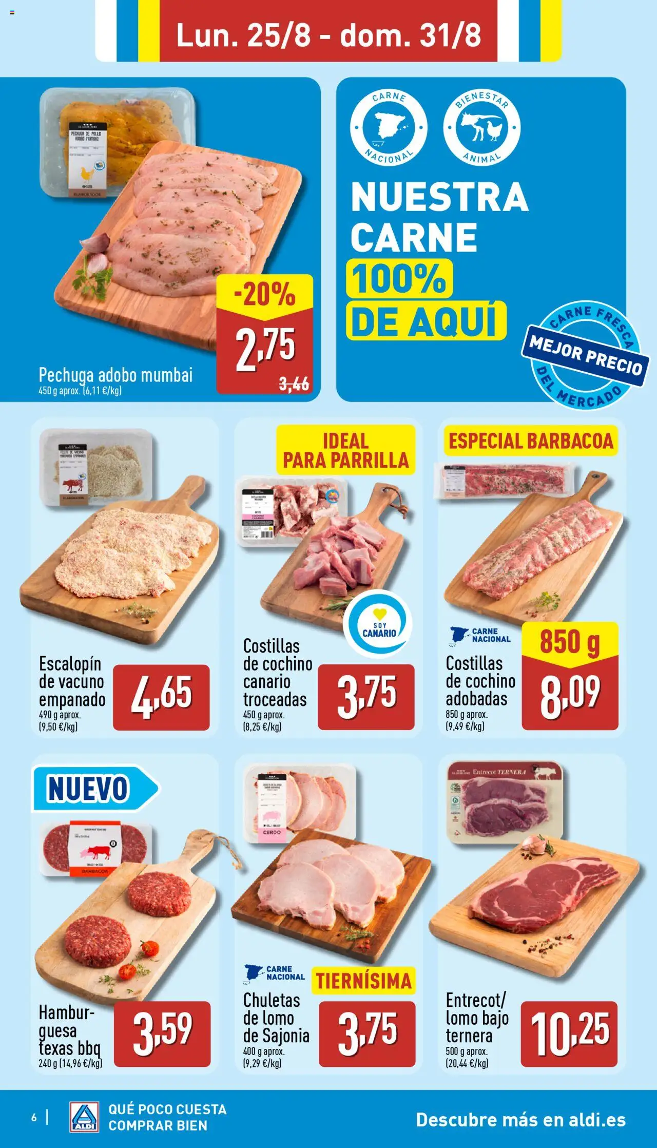 Aldi folleto Canarias │ válido desde el 25.08.2025 | Página: 6 | Productos: Cerdo, Barbacoa, Parrilla, Σοκολατούχο γάλα