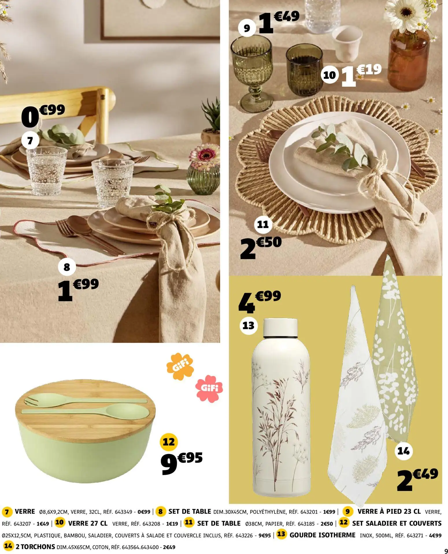 {H1} | Page: 9 | Produits: Salade, Gourde, Table