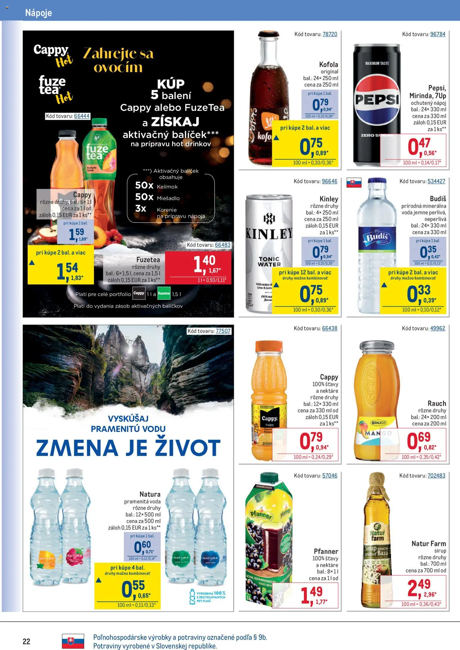 Nové Metro akcie – leták je platný od 19.11.2025 | Strana: 22 | Produkty: Korenie, Voda, Pepsi, Mango