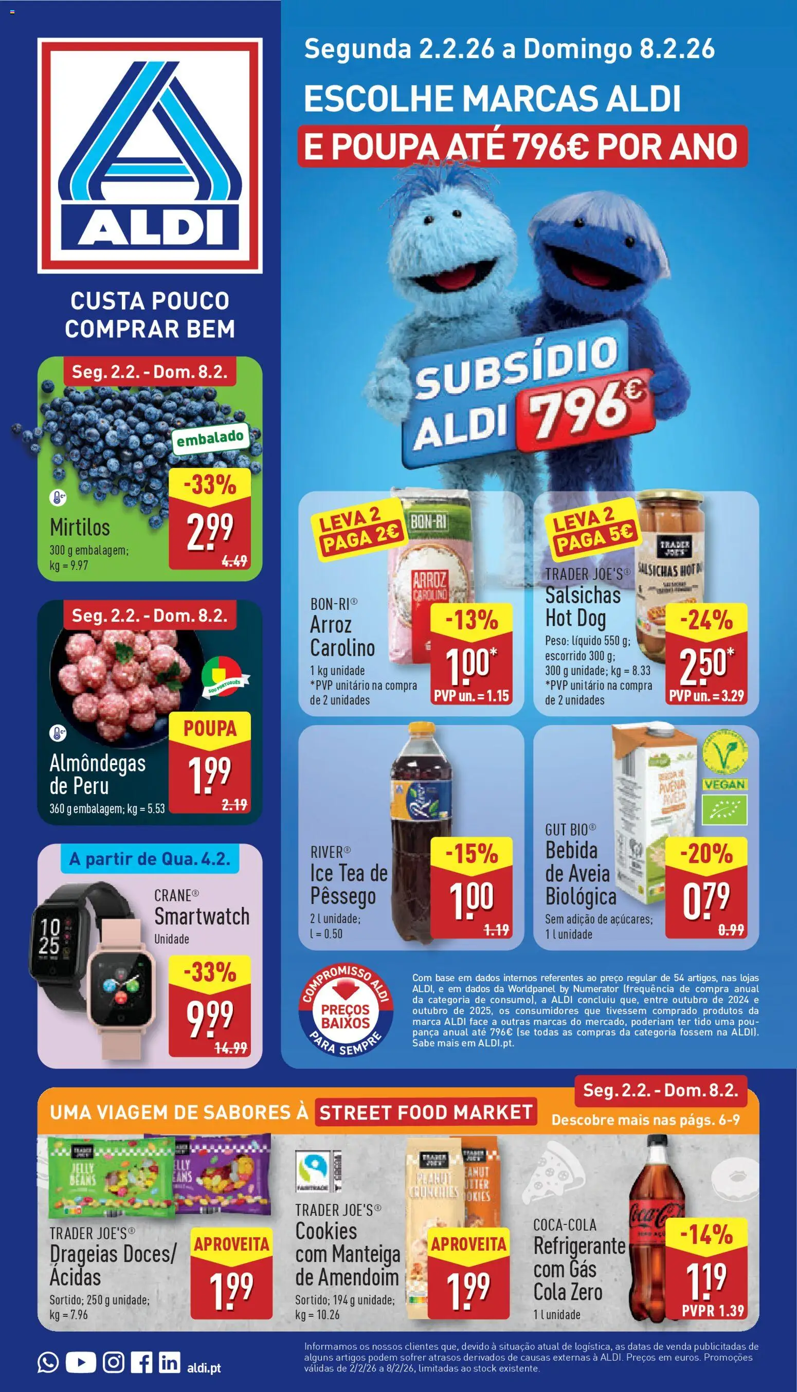 Aldi folheto │ válido de 02.02.2026 | Página: 1 | Produtos: Aveia, Peru, Arroz, Mirtilos