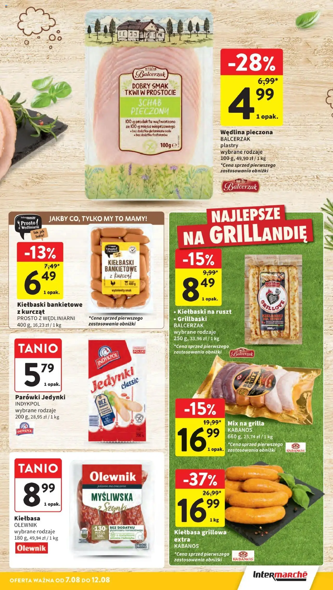 Intermarche Gazetka od 07.08.2025 | Strona: 15 | Produkty: Kiełbasa, Schab, Myśliwska, Kiełbaski