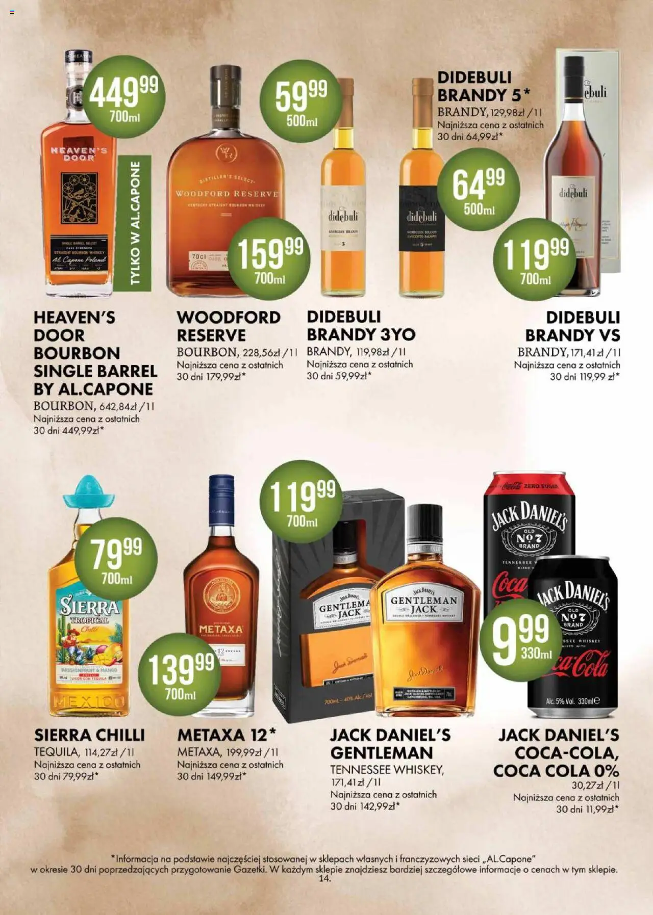 Al.Capone Gazetka od 11.08.2025 | Strona: 14 | Produkty: Mango, Metaxa, Jack Daniel's, Tequila