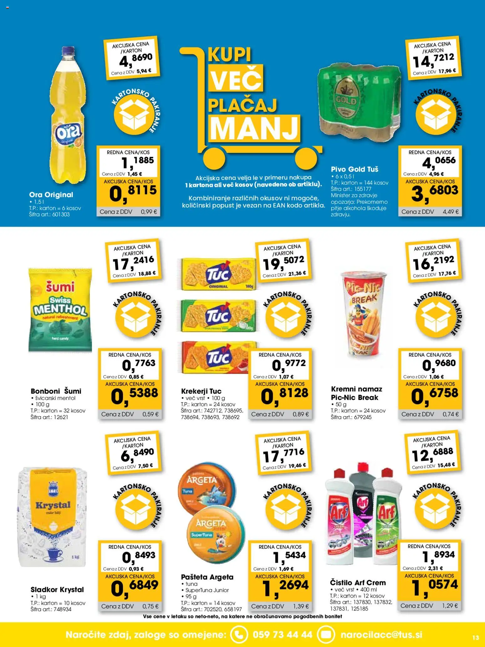 Novi Tuš katalog ponudbe – veljaven od 01.04.2026 | Stran: 13 | Izdelki: Tuna, Pašteta, Namaz, Sladkor