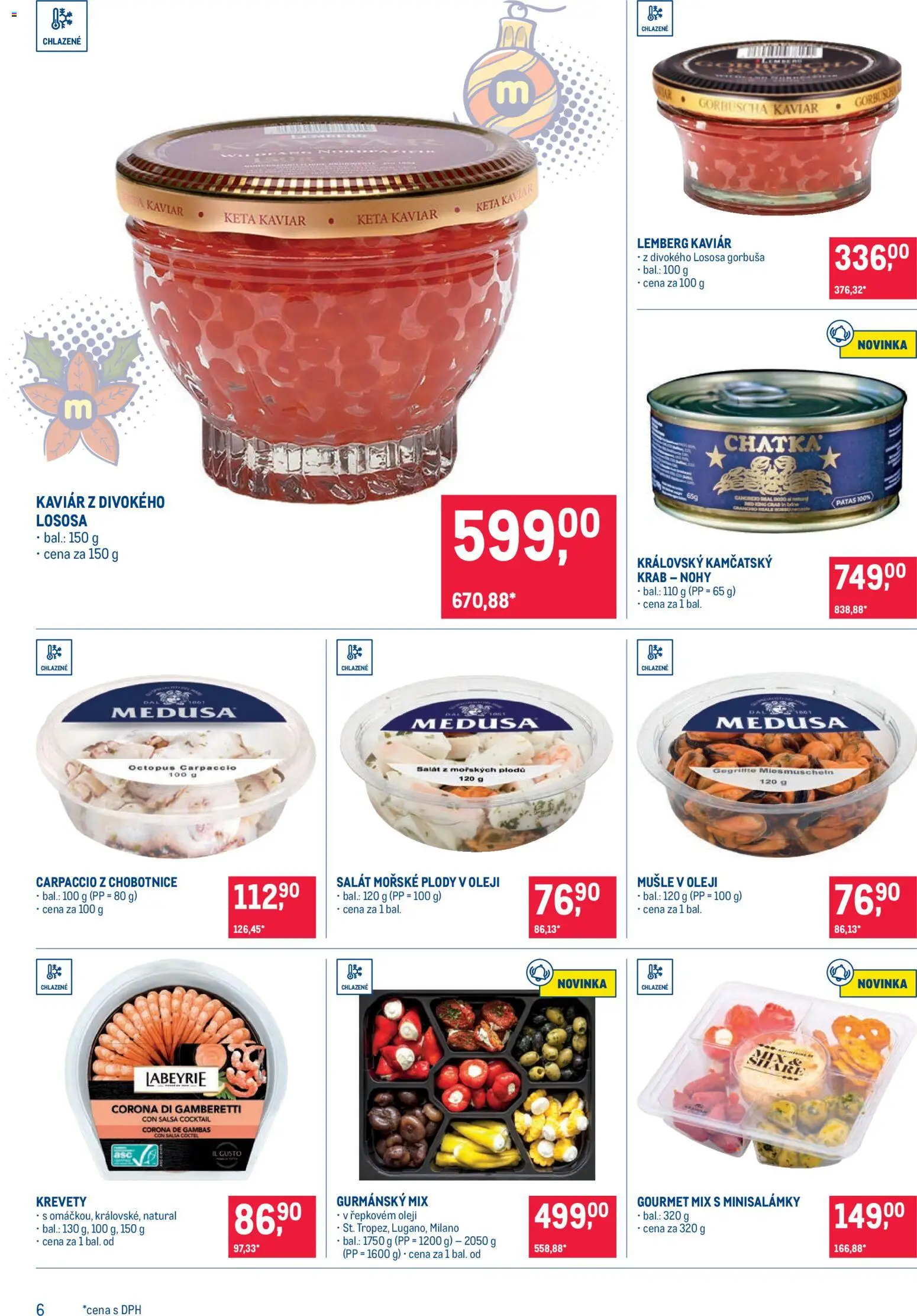 Makro leták - Delikatesy od 19.11.2025 | Strana: 6 | Produkty: Kaviár, Gourmet, Carpaccio, Krevety