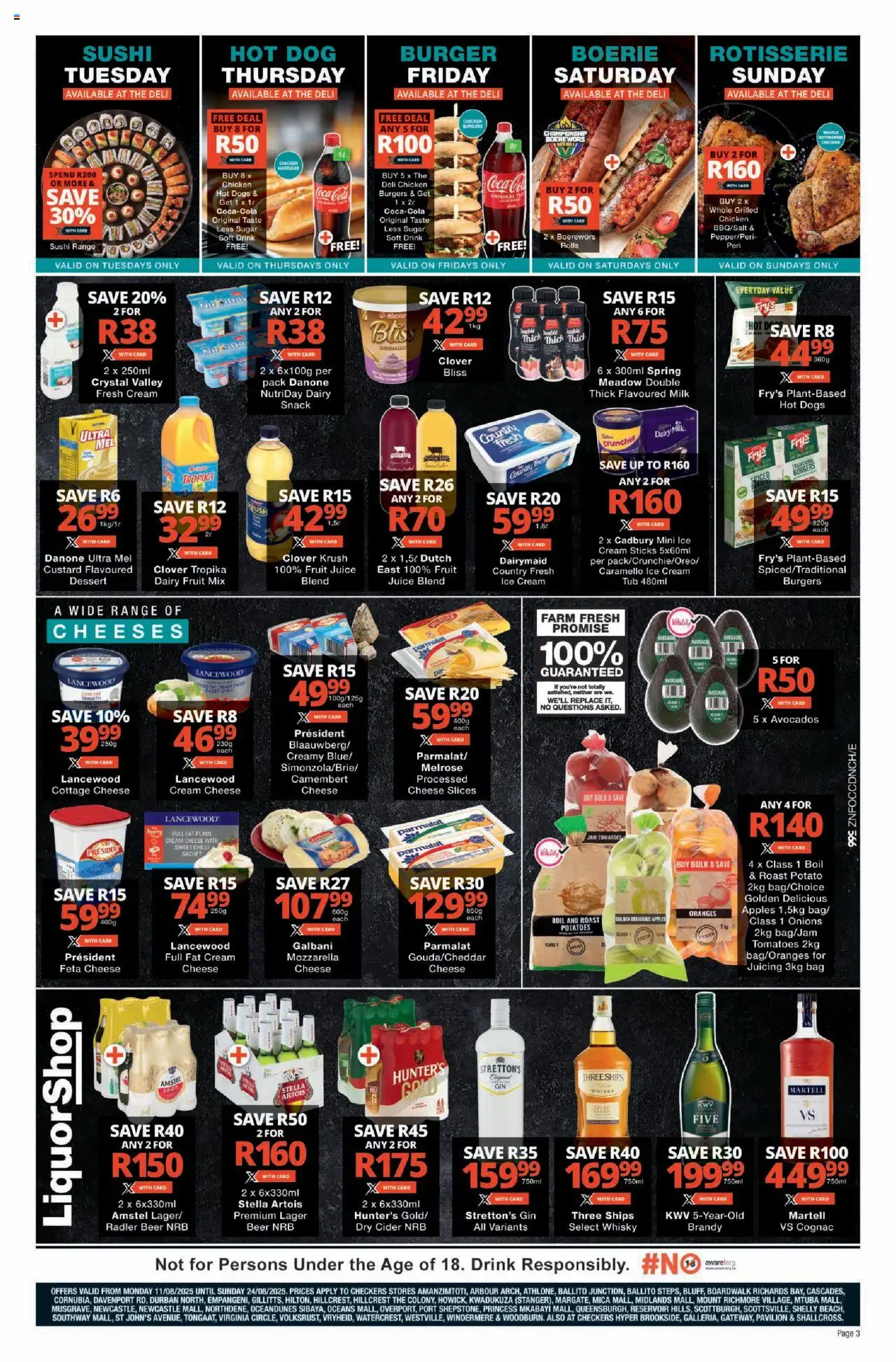 Checkers Specials │ valid from 11.08.2025 | Page: 3 | Products: Milk, Cheese, Gin, Sugar