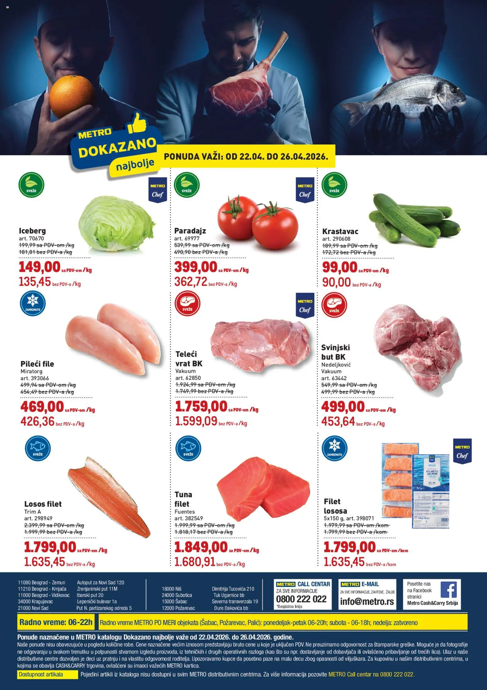 Metro katalog - važi od 22.04.2026 | Strana: 1 | Proizvode: Krastavac, Sto, Pileći file, Paradajz