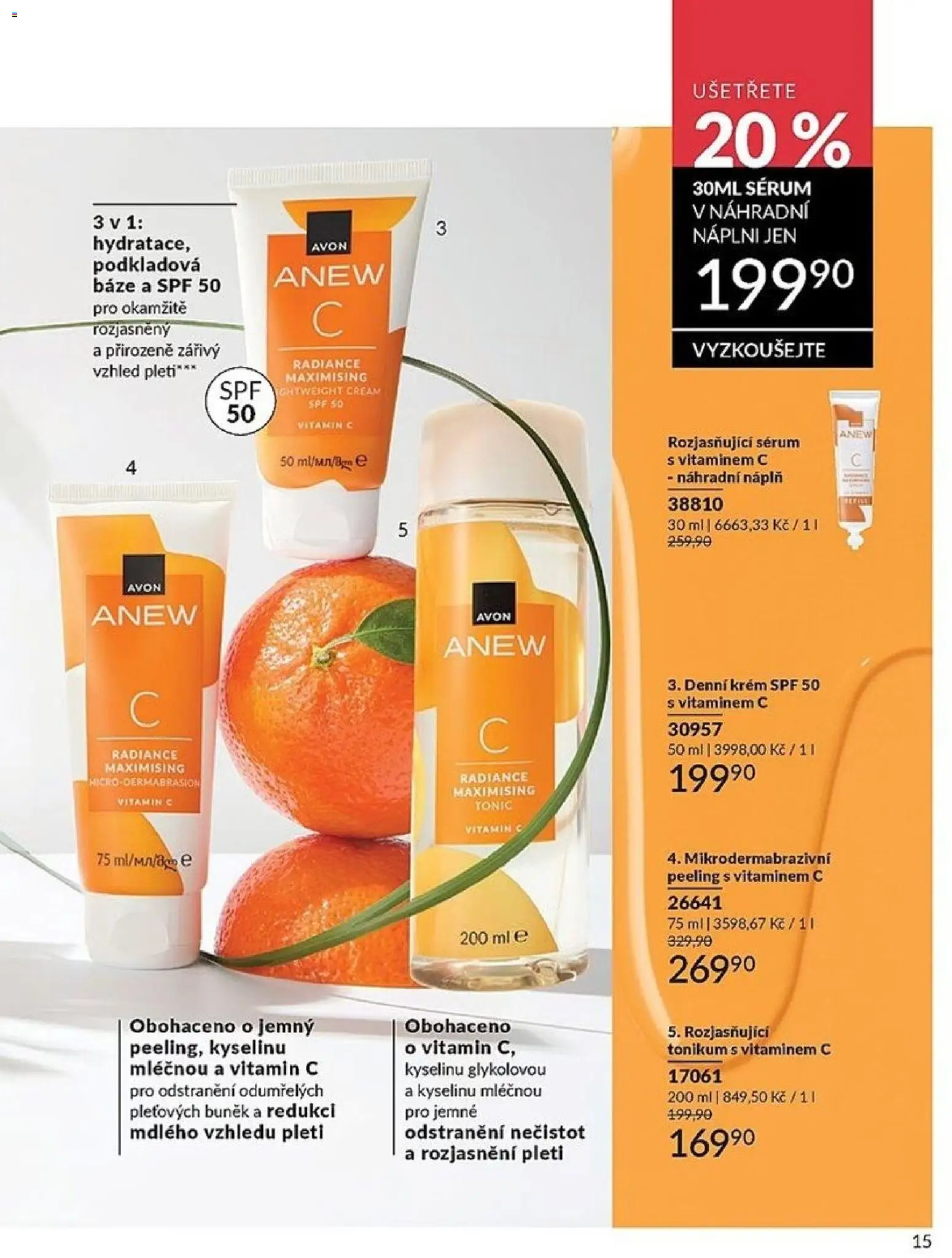 Avon Katalog 05/2026 od 01.05.2026 | Strana: 15 | Produkty: Vitamin c, Sérum, Krém, Peeling
