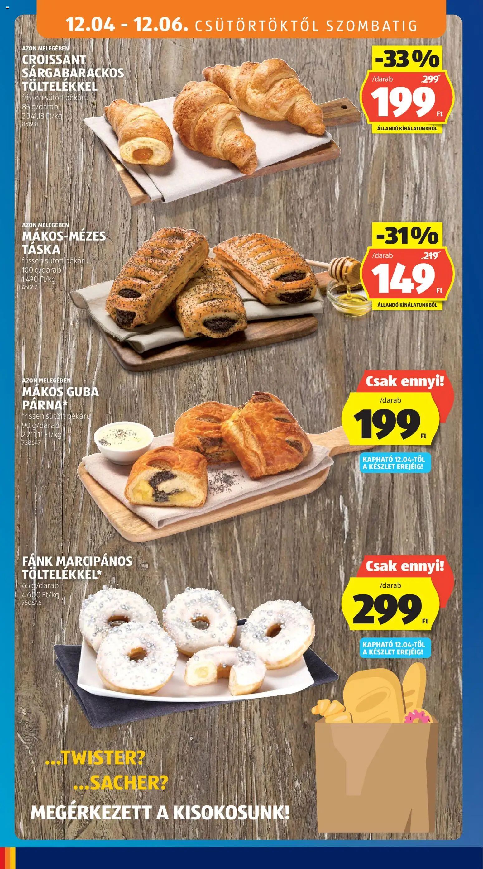 Aldi akciós ujság - amely érvényes a következő dátumtól: 04.12.2025 | Oldal: 10 | Termékek: Croissant, Fánk, Táska, Párna