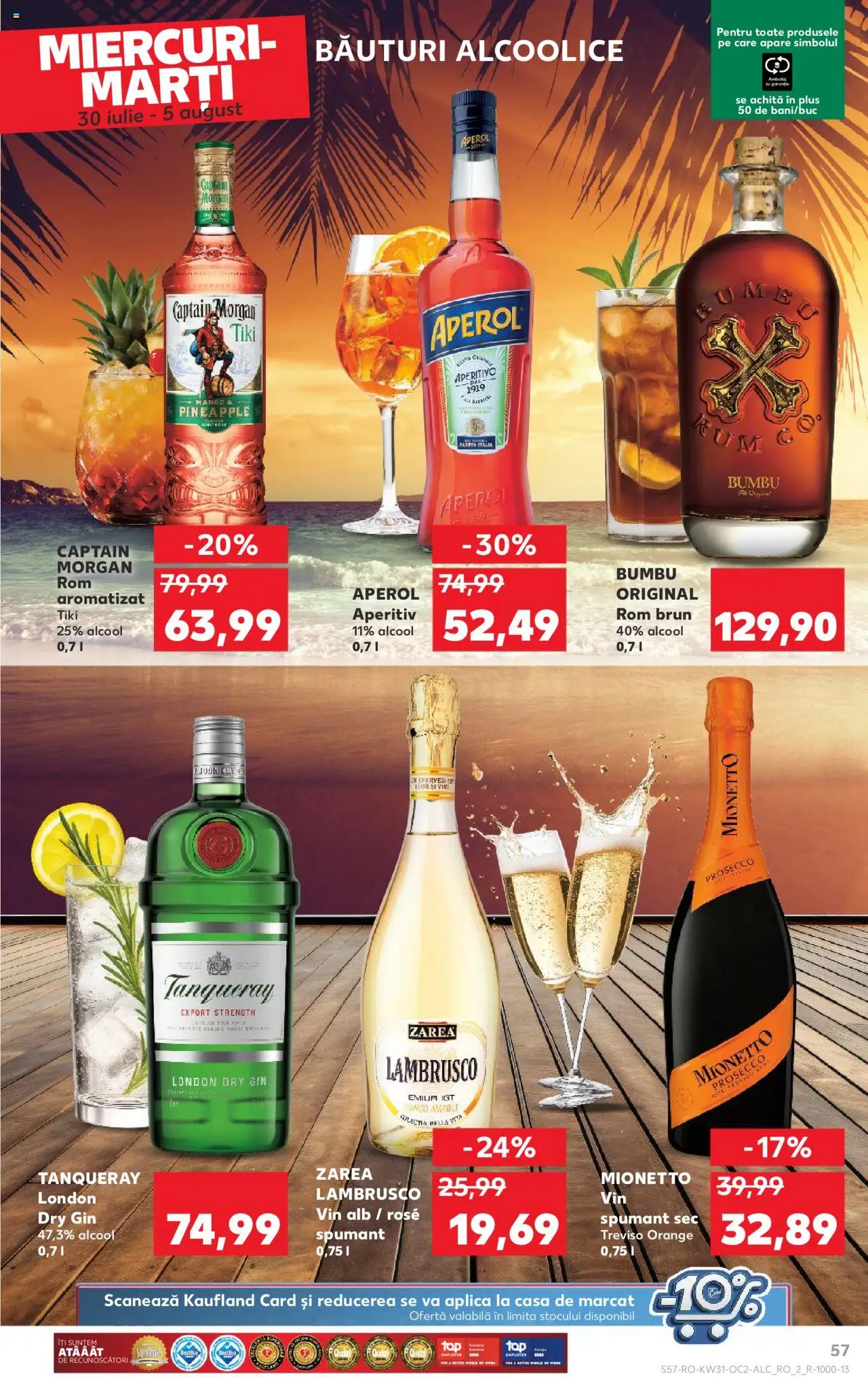 Kaufland RO akciós ujság - amely érvényes a következő dátumtól: 30.07.2025 | Oldal: 57 | Termékek: Aperol, Rum, Captain morgan, Gin
