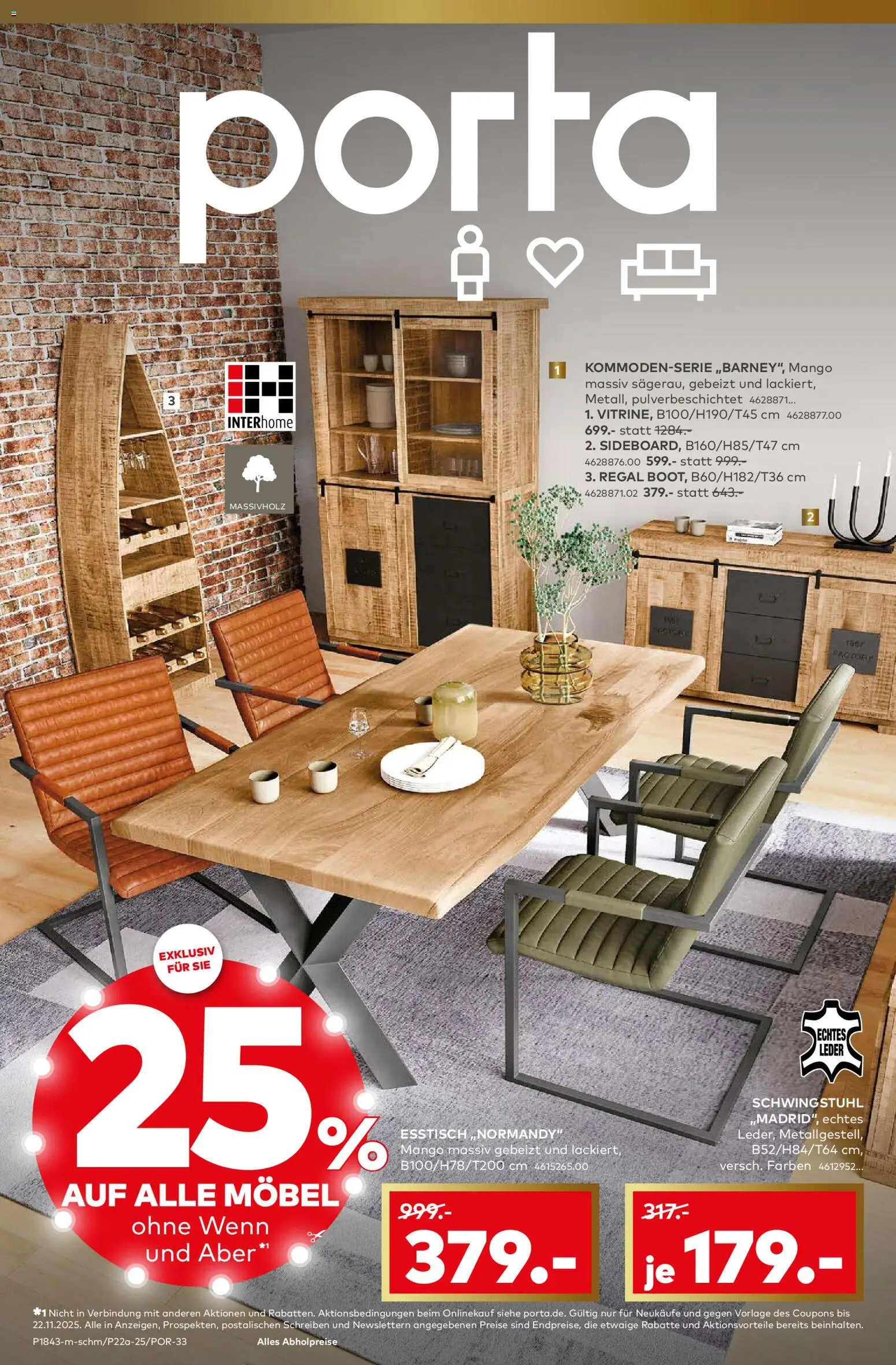 Porta! Kleinmöbel und mehr: Top-Angebote zum Möbiläum - Aachen – gültig ab 10.11.2025 | Seite: 1 | Produkte: Esstisch, Regal, Mango