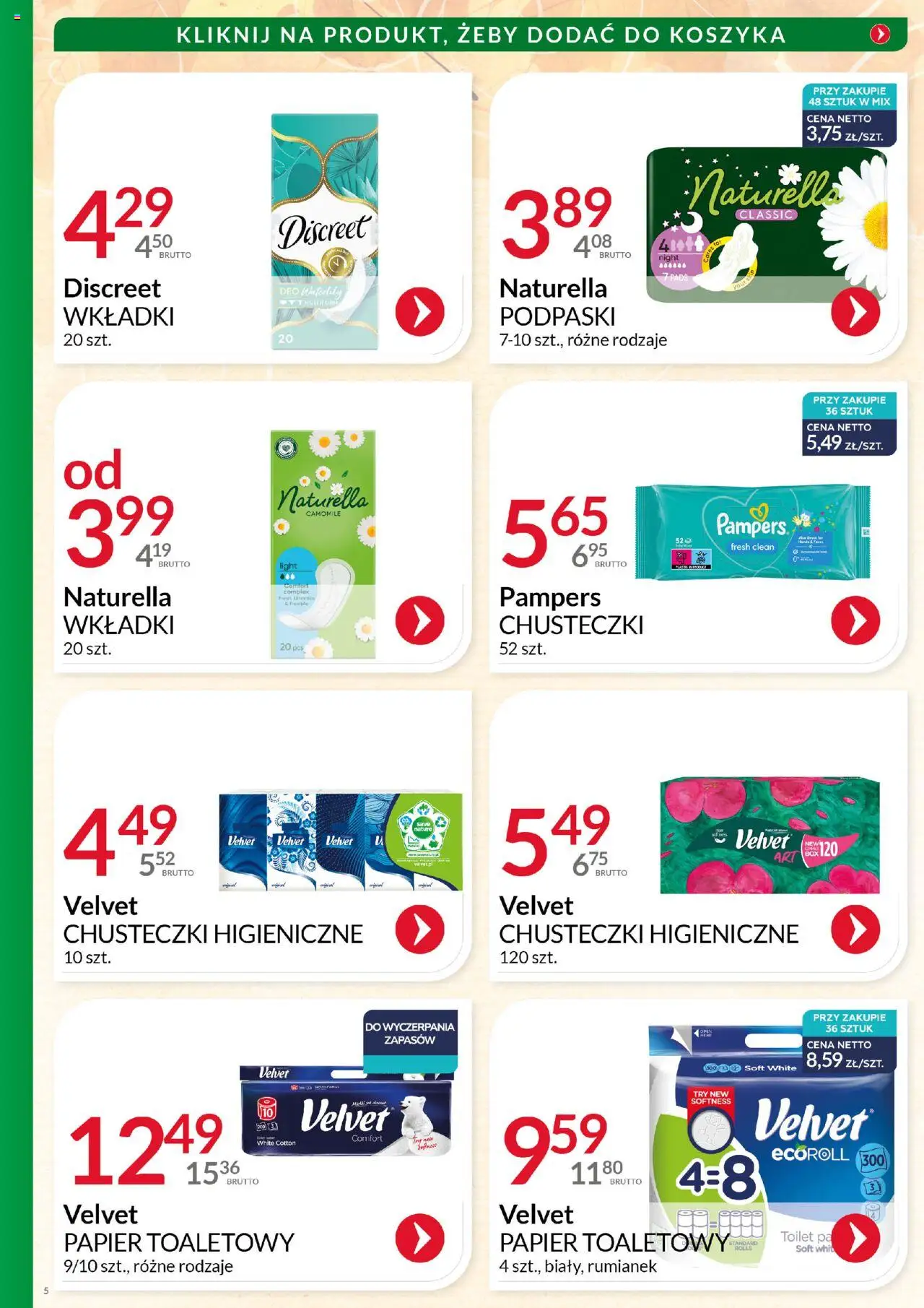 Eurocash Gazetka - Katalog Artykułów Chemicznych od 01.10.2025 | Strona: 5 | Produkty: Papier toaletowy, Chusteczki higieniczne, Pampers, Podpaski