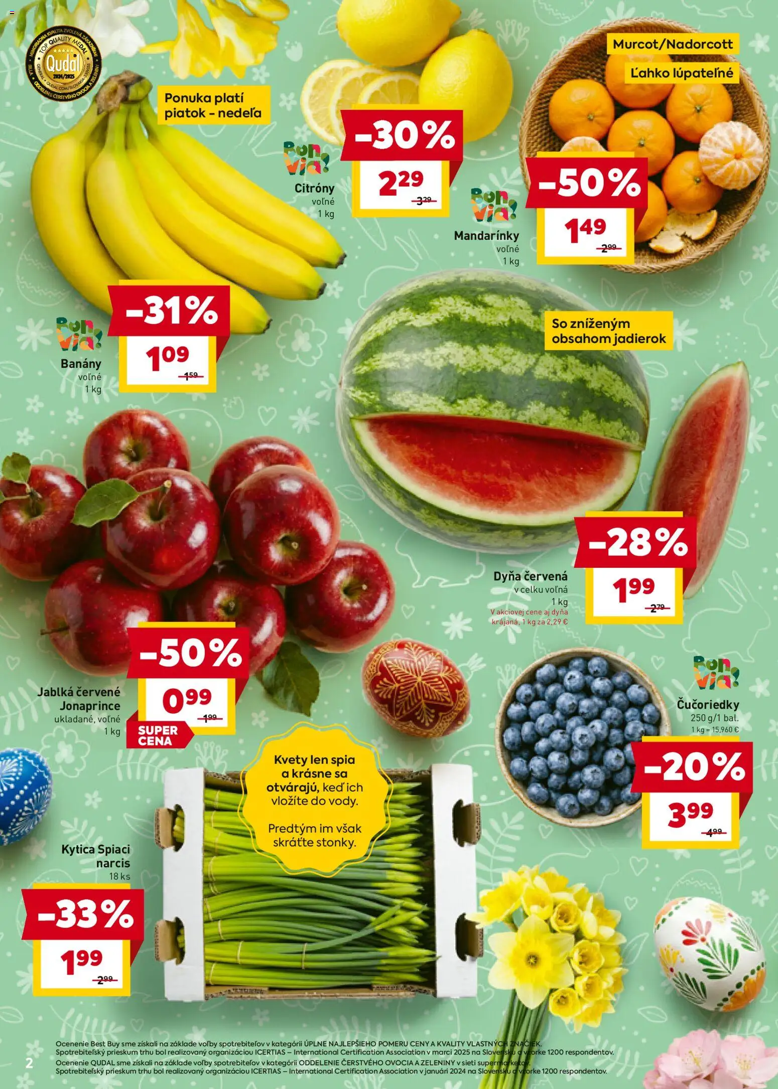 Nové Billa akcie – leták je platný od 18.03.2026 | Strana: 2 | Produkty: Jablká, Banány, Citróny, Kvety