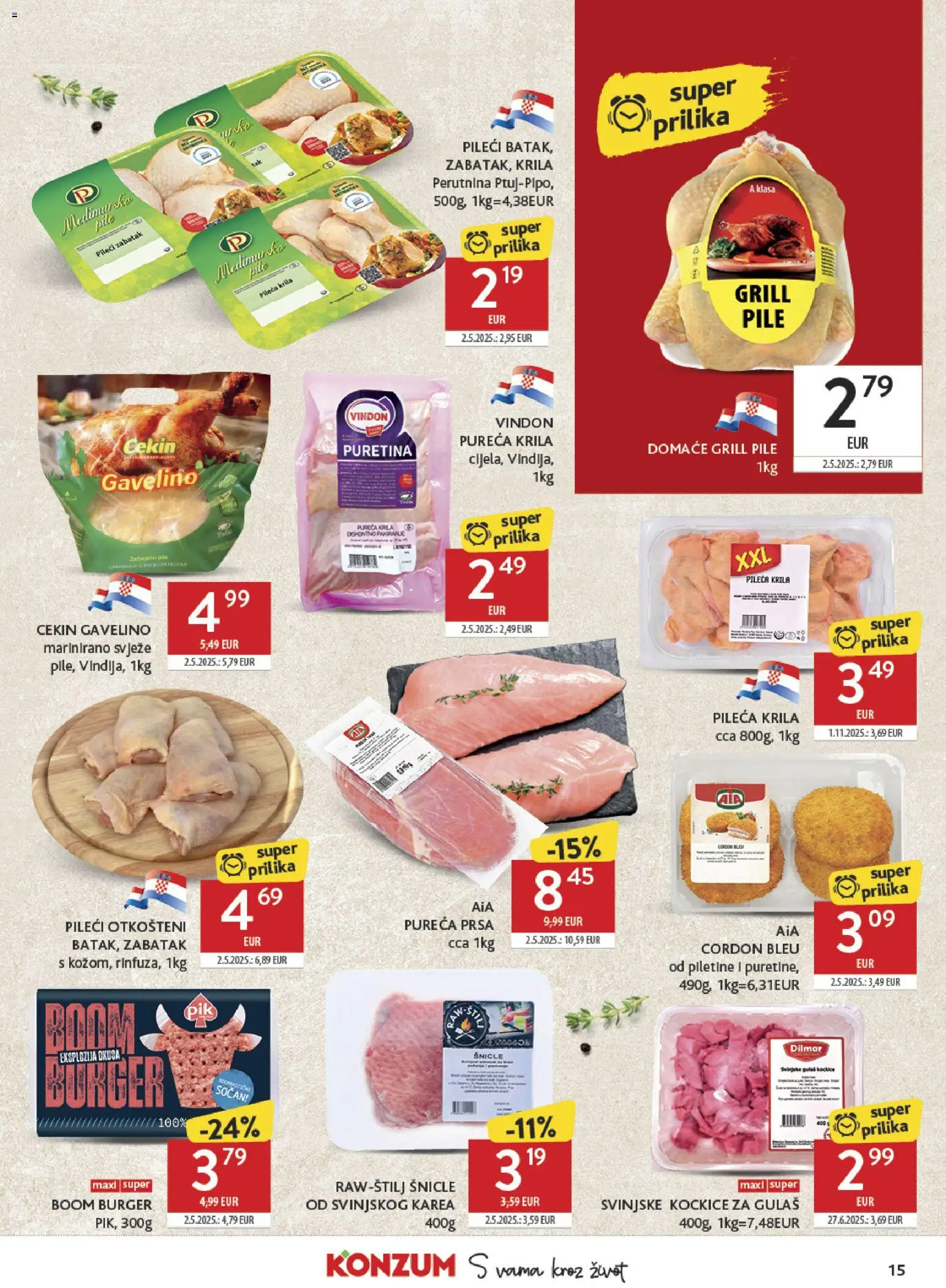 Konzum katalog | vrijedi od 04.02.2026 | Stranica: 15 | Proizvodi: Puretina, Pileća krila