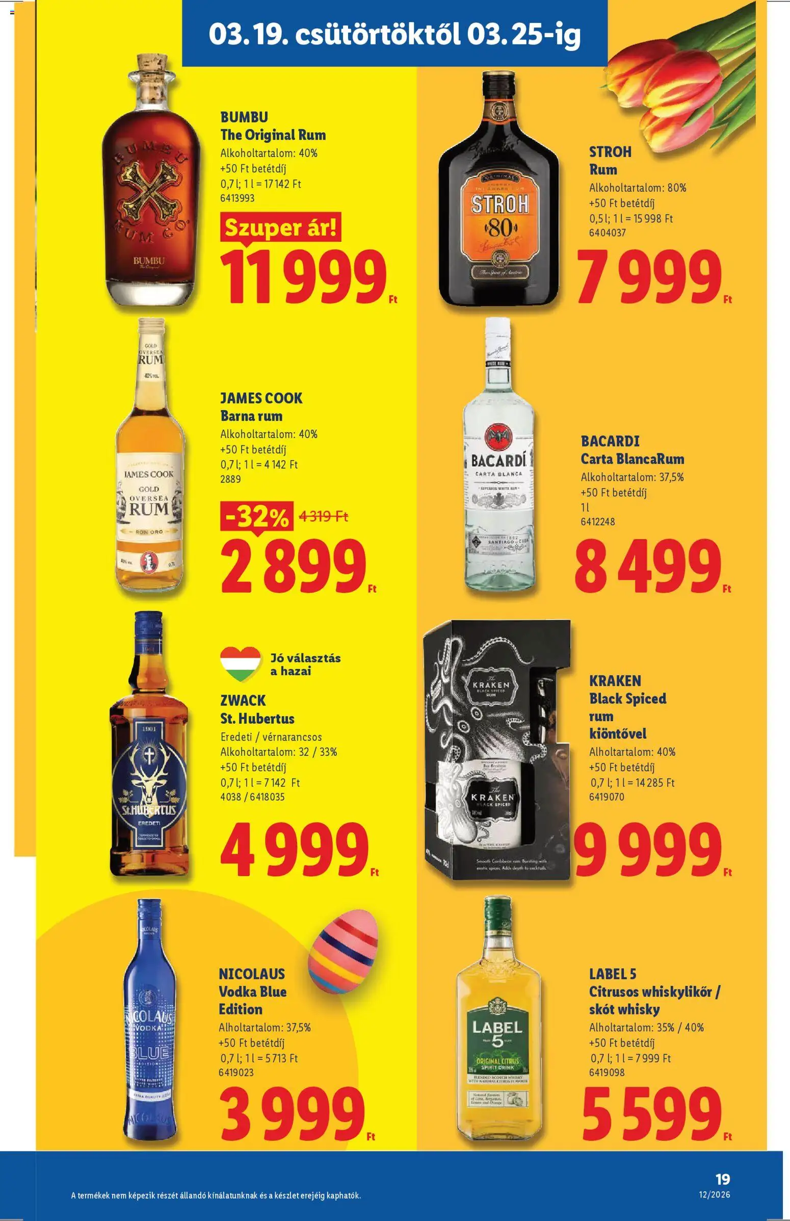 Lidl akciós ujság - amely érvényes a következő dátumtól: 19.03.2026 | Oldal: 19 | Termékek: Bacardi, Barna rum, Rum, Vodka