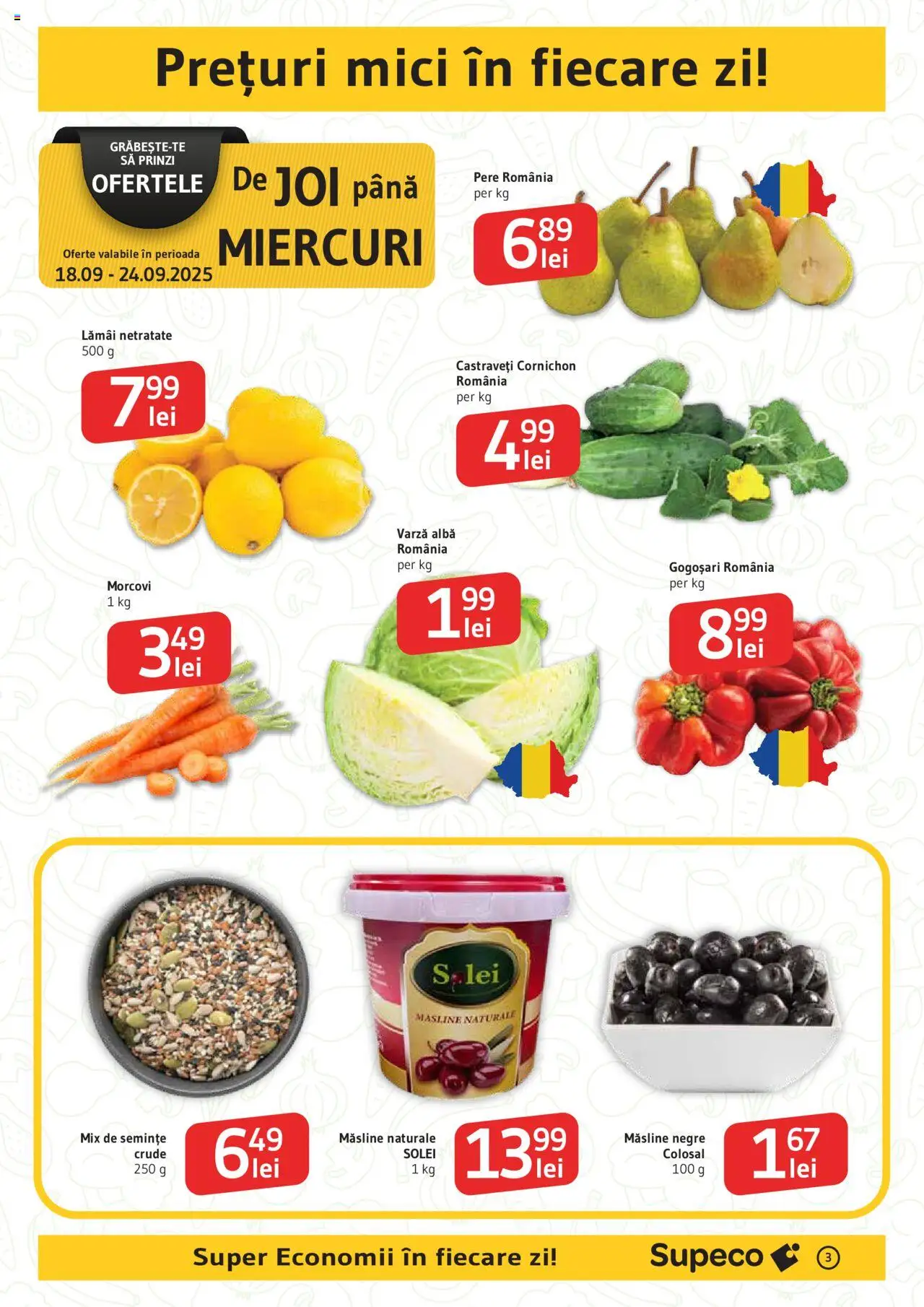 Noul catalog Supeco – valabil de la 18.09.2025 | Pagină: 3 | Produse: Varză, Măsline, Morcovi, Castraveți