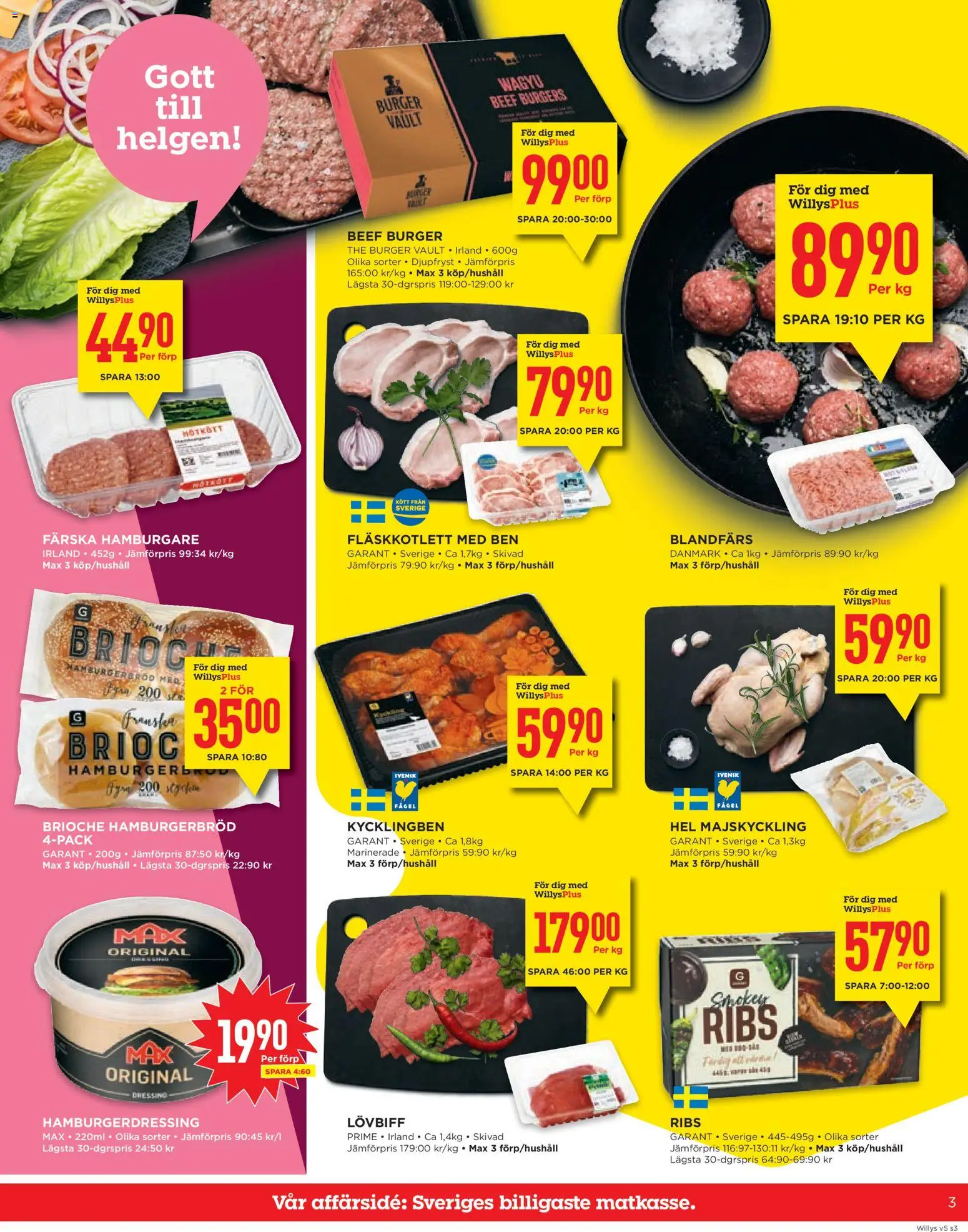 Willys reklamblad aktuell från 26.01.2026 | Sida: 3 | Produkter: Hamburgare, Hamburgerbröd, Blandfärs, Hamburgerdressing