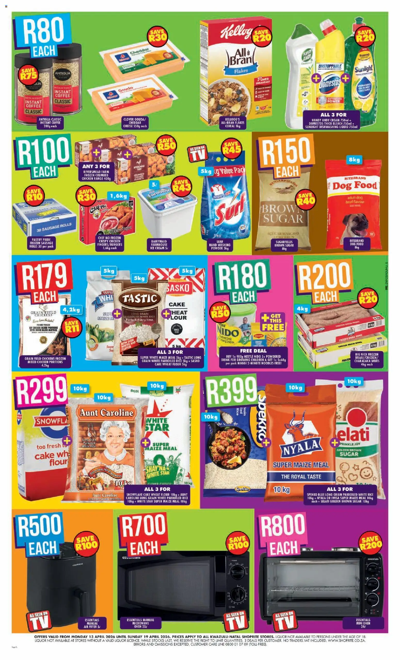 New Shoprite catalogue – valid from 13.04.2026 | Page: 8 | Products: Cheese, Chicken, Dog food, Dishwashing liquid
