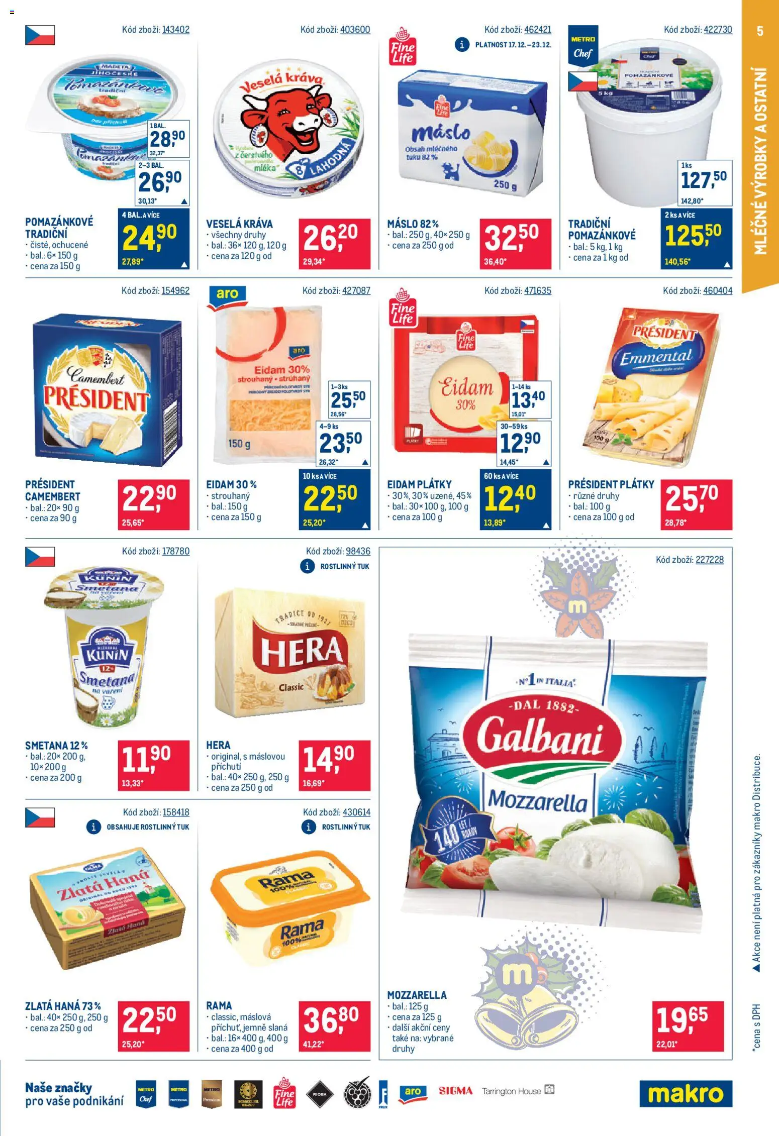 Makro leták - Maloobchod od 17.12.2025 | Strana: 5 | Produkty: Smetana, Hera, Zlatá Hana, Mozzarella