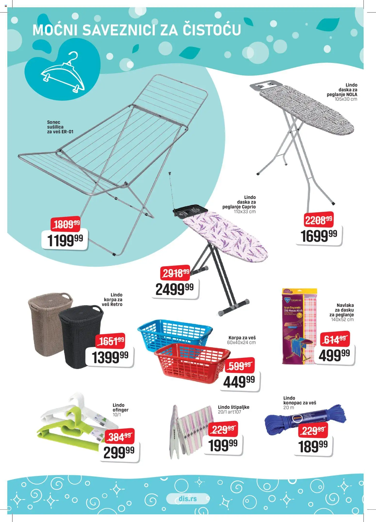 DIS katalog - važi od 12.03.2026 | Strana: 22 | Proizvode: Daska za peglanje, Korpa, Korpa za veš, Sušilica za veš