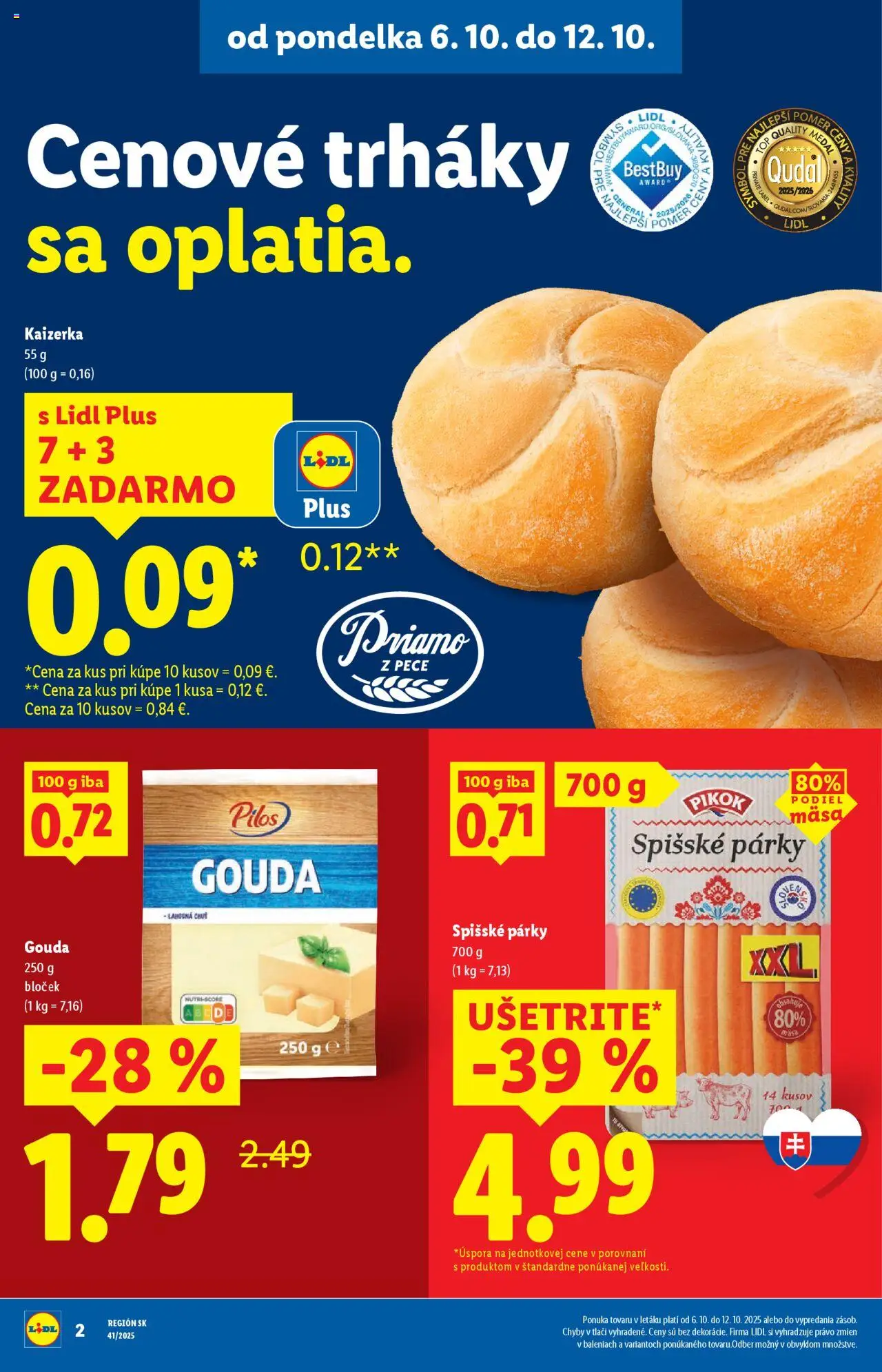 Nové Lidl akcie – leták je platný od 06.10.2025 | Strana: 4 | Produkty: Gouda, Párky