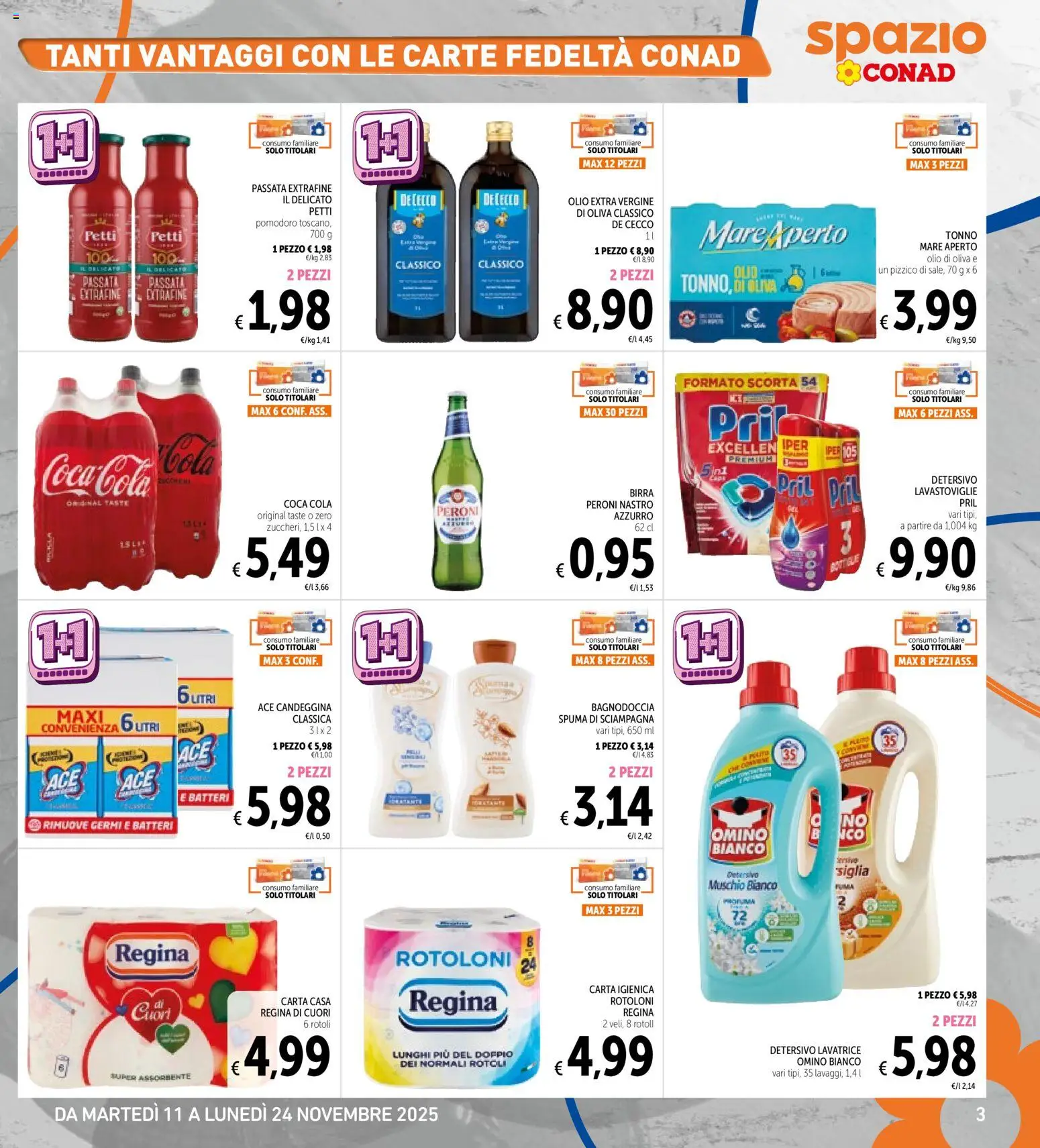 Volantino Spazio Conad del 11.11.2025 | Pagina: 3 | Prodotti: Olio, Lavastoviglie, Olio extra vergine, Coca Cola