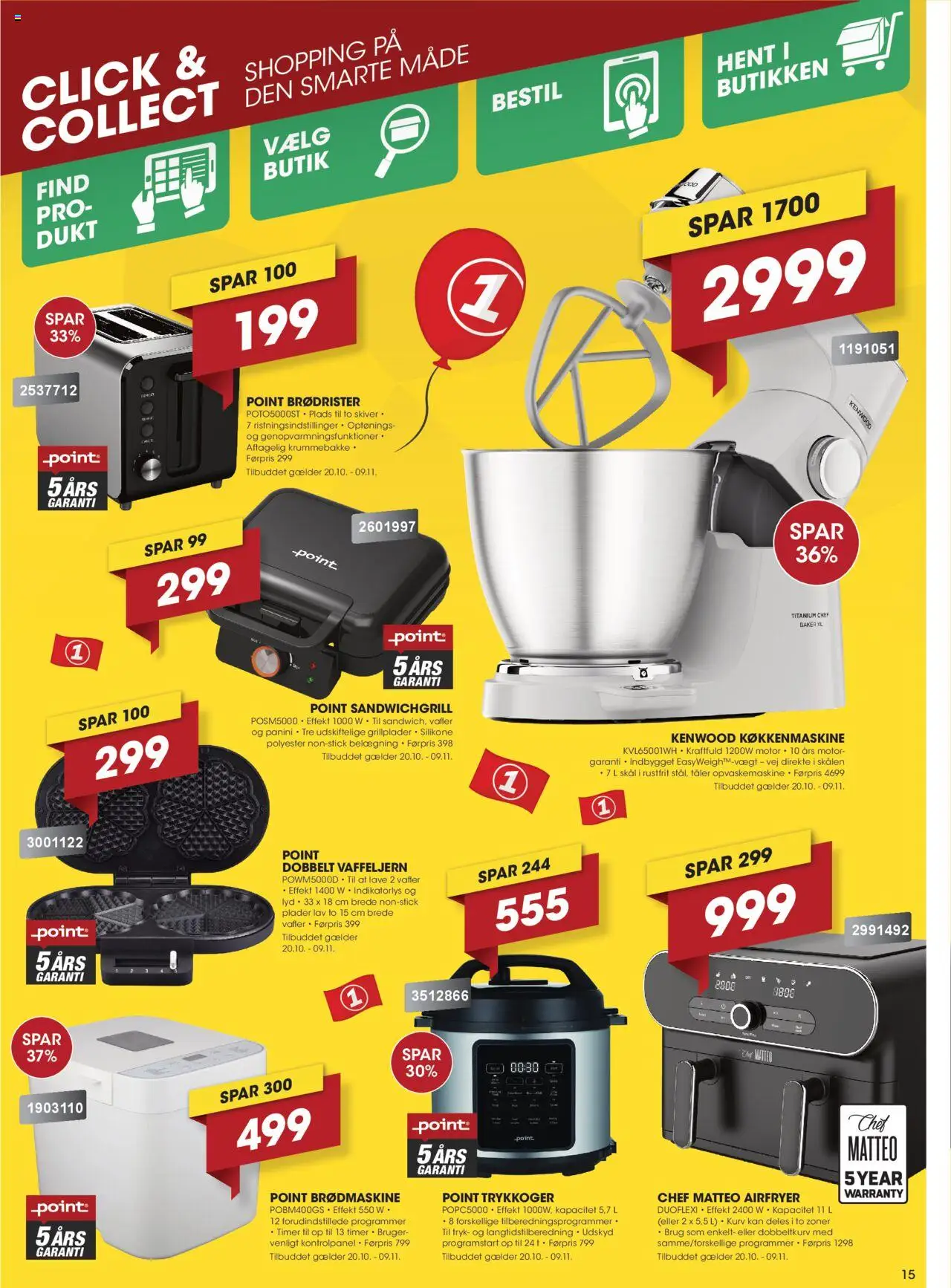 Punkt1 tilbudsavis – gyldig fra 20.10.2025 | Side: 15 | Produkter: Brødrister, Kurv, Vafler, Opvaskemaskine
