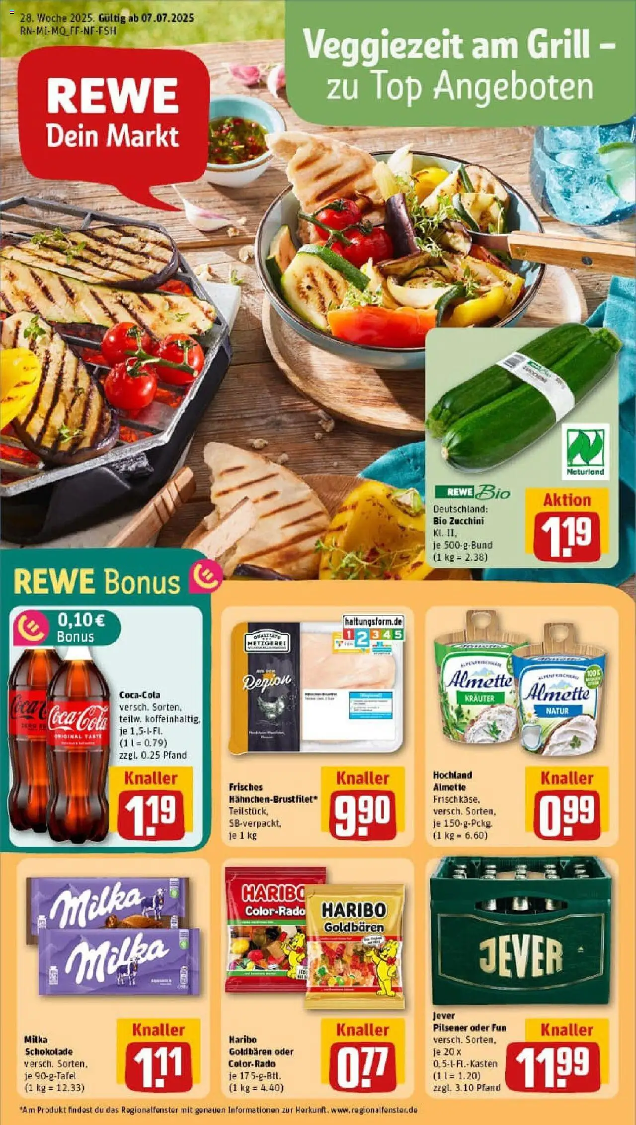 Rewe prospekt Wiesbaden / Klarenthal	 - gültig ab dem 06.07.2025 | Seite: 1 | Produkte: Grill, Almette, Schokolade, Zucchini
