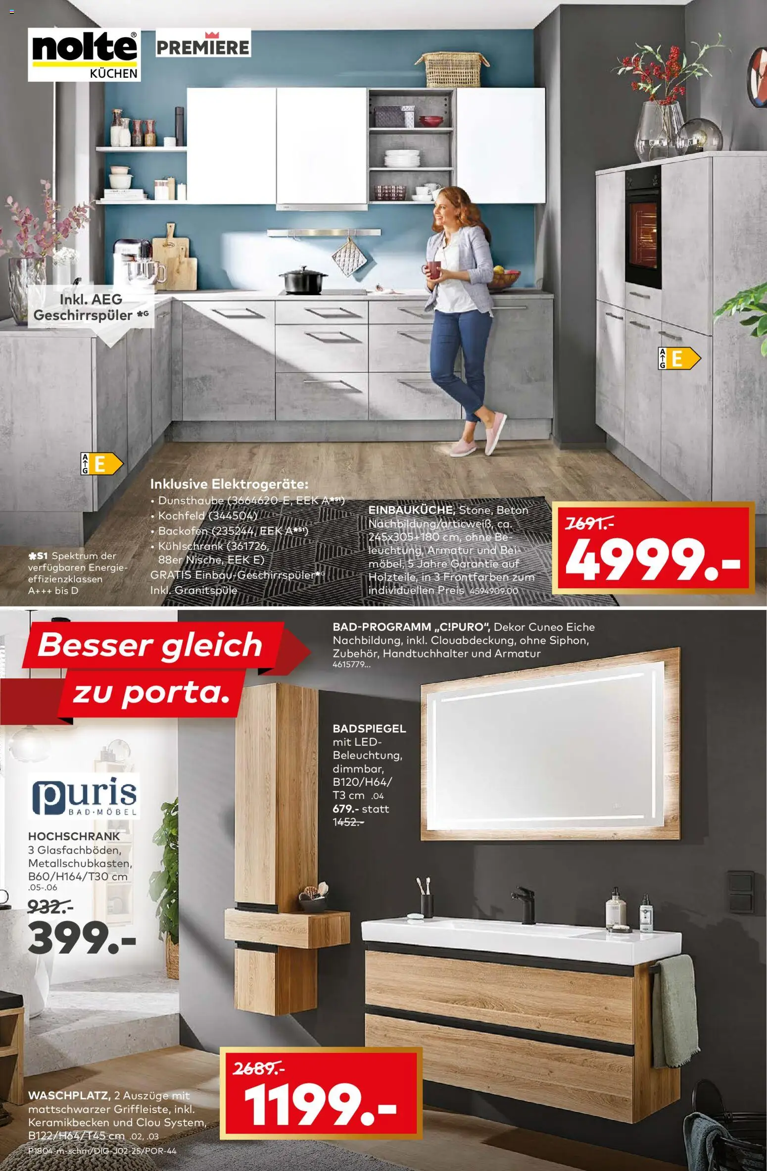 Porta! Möbiläums-Spar-Show mit Guido Cantz und 25% auf ALLE Möbel - Wallenhorst – gültig ab 27.10.2025 | Seite: 8 | Produkte: AEG, Badspiegel, Armatur, Backofen