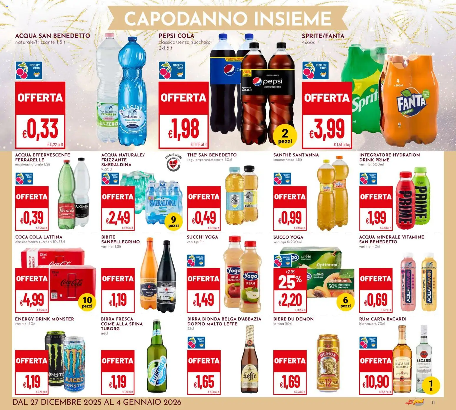 Volantino Pan del 27.12.2025 | Pagina: 11 | Prodotti: Rum, Bibite, Pepsi, Ferrarelle