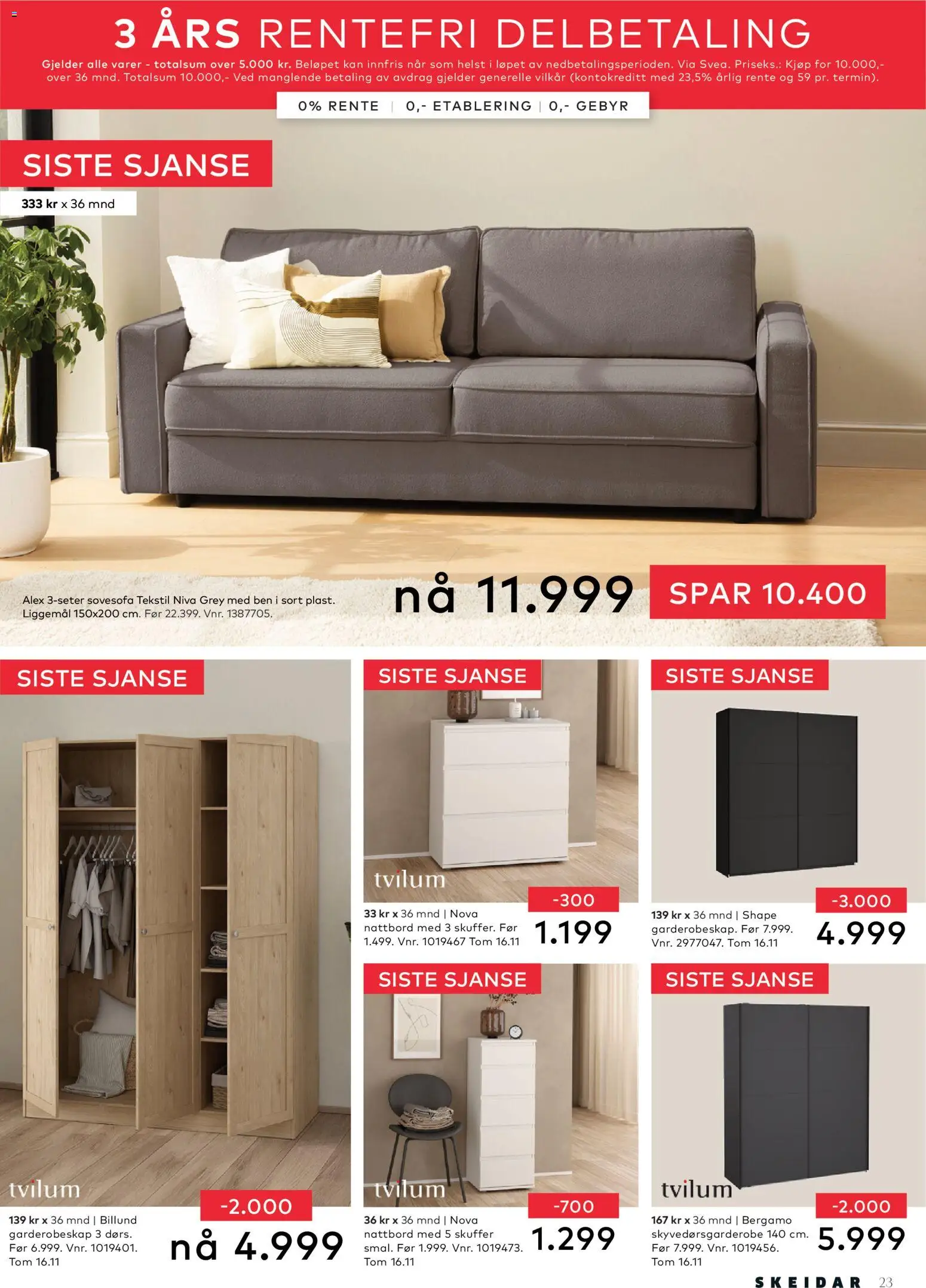 {H1} | Side: 23 | Produkter: Sovesofa, Garderobeskap, Nattbord