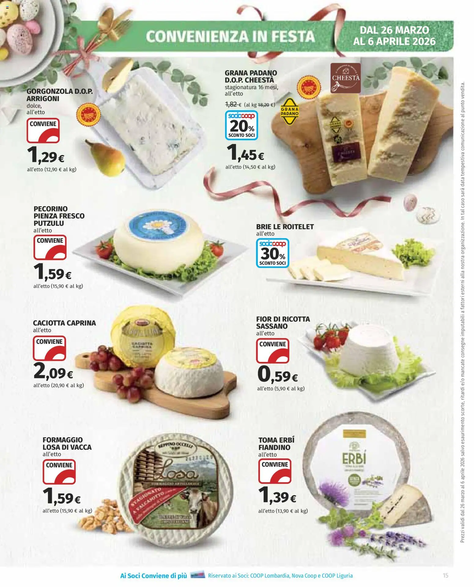 Volantino COOP del 26.03.2026 | Pagina: 15 | Prodotti: Formaggio, Data, Grana Padano, Pecorino