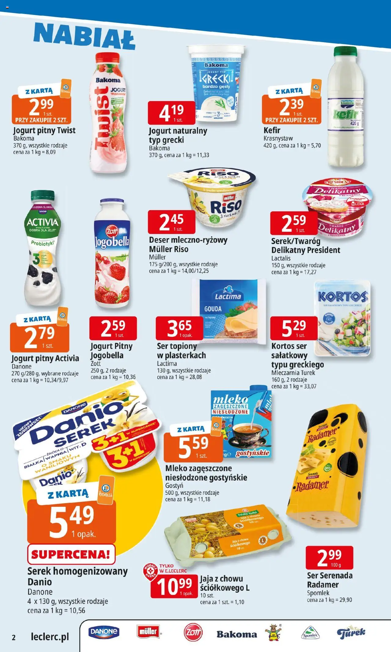 E.Leclerc Gazetka - Kłodzko od 20.10.2025 | Strona: 2 | Produkty: Ser topiony, Jogurt naturalny, Mleka, Ser