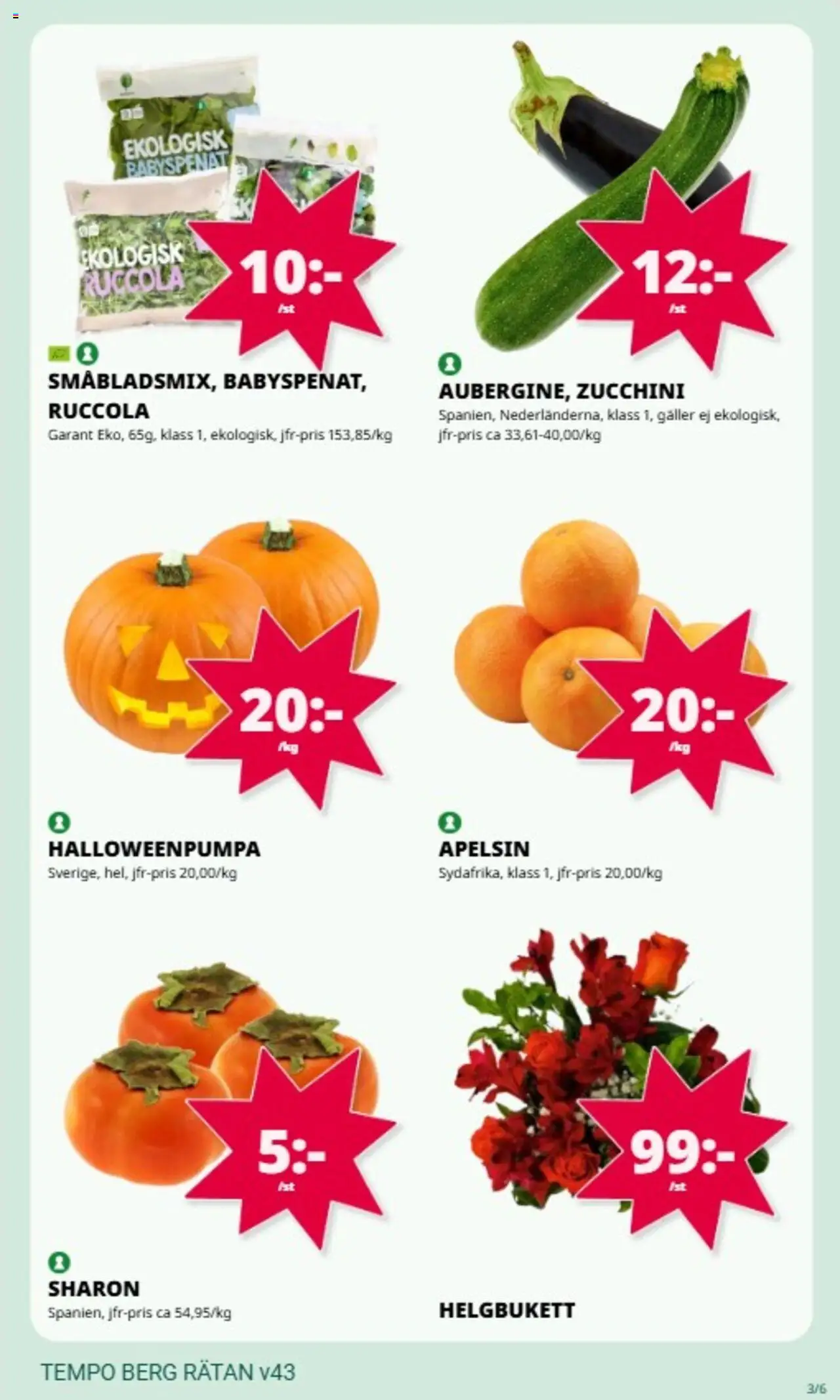 Tempo reklamblad aktuell från 20.10.2025 | Sida: 3 | Produkter: Galler, Apelsin, Sharon, Zucchini