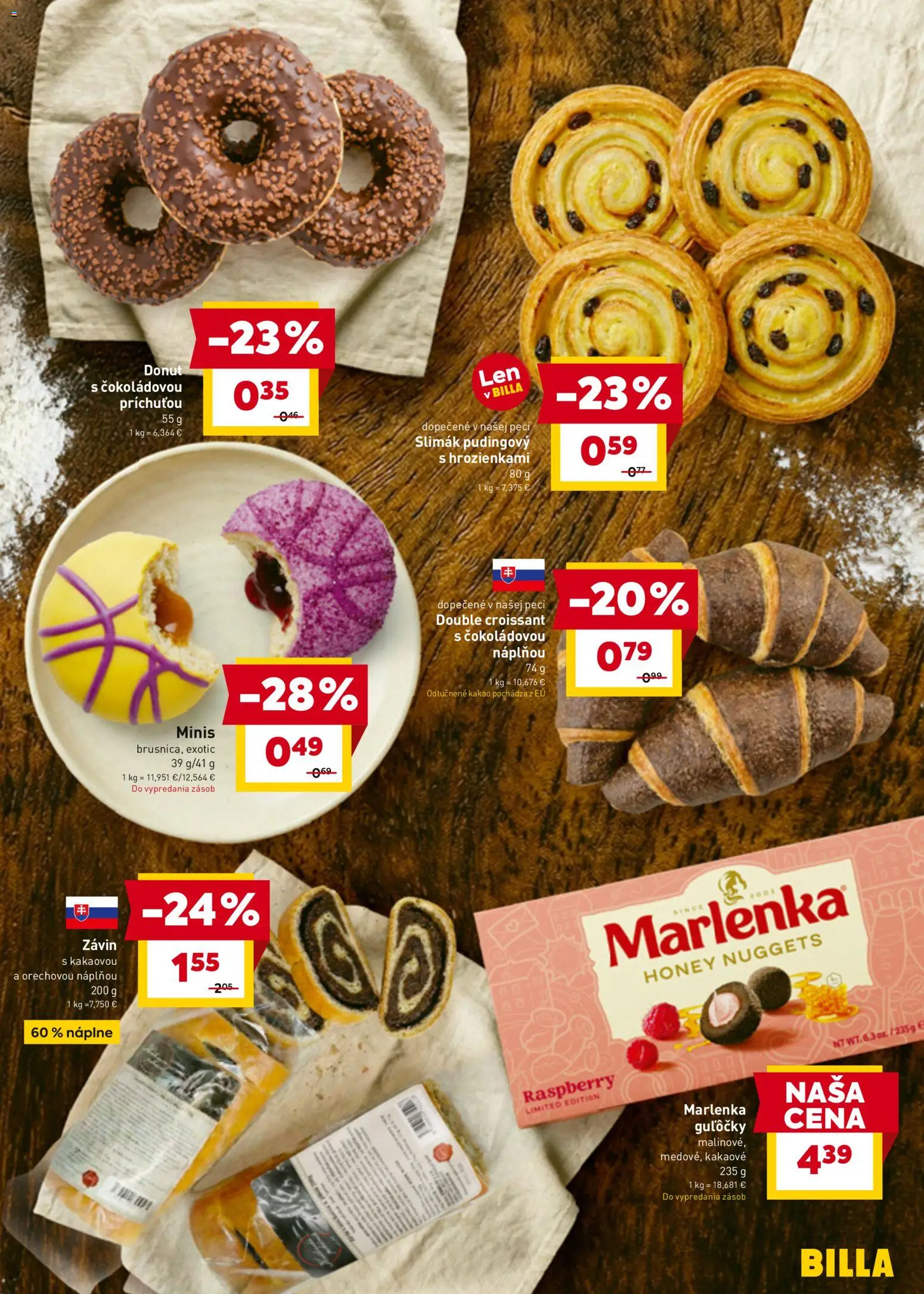 Nové Billa akcie – leták je platný od 11.03.2026 | Strana: 9 | Produkty: Donut, Croissant, Závin, Kakao