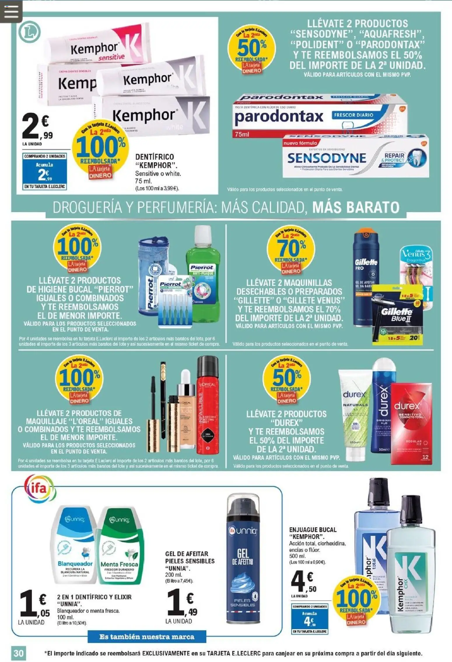 E.Leclerc folleto │ válido desde el 25.03.2026 | Página: 30 | Productos: Maquillaje, Gel de afeitar, Pasta, Té