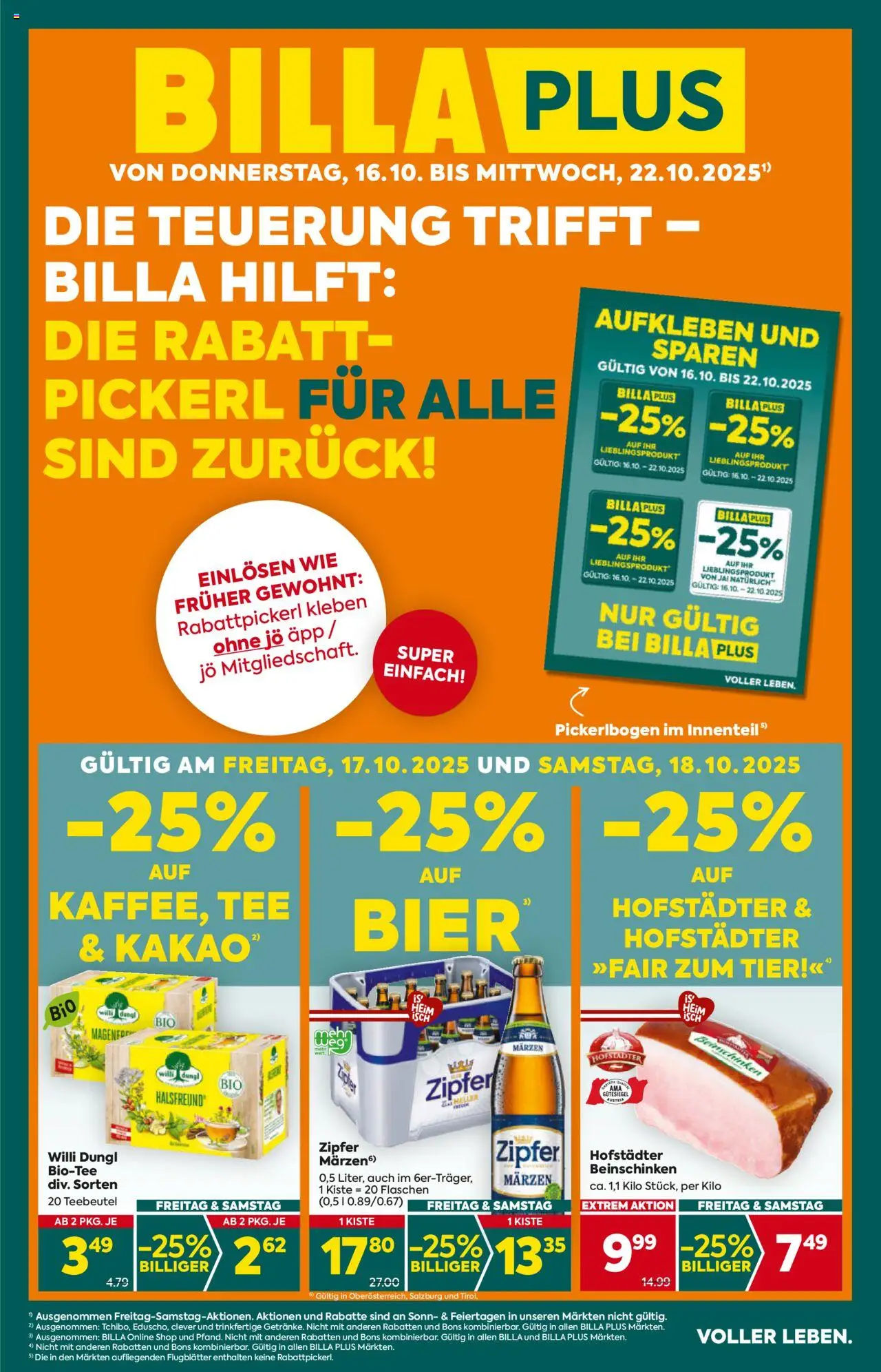 Billa Plus Flugblatt - Tirol gültig ab 16.10.2025 | Seite: 1 | Produkte: Bier, Tee