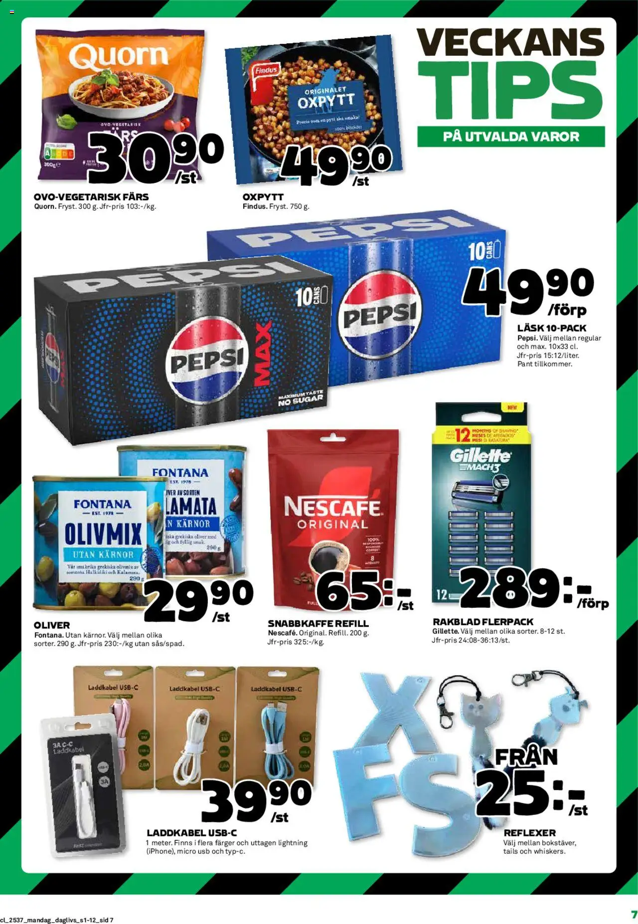 Coop Daglivs reklamblad aktuell från 08.09.2025 | Sida: 7 | Produkter: Oliver, Pepsi, Rakblad, USB