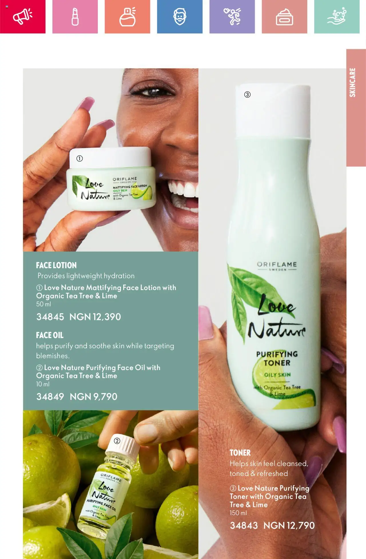 Oriflame -Catalogue valid from 01.04.2025 | Page: 53 | Products: Tea, Toner, Lime, Oil