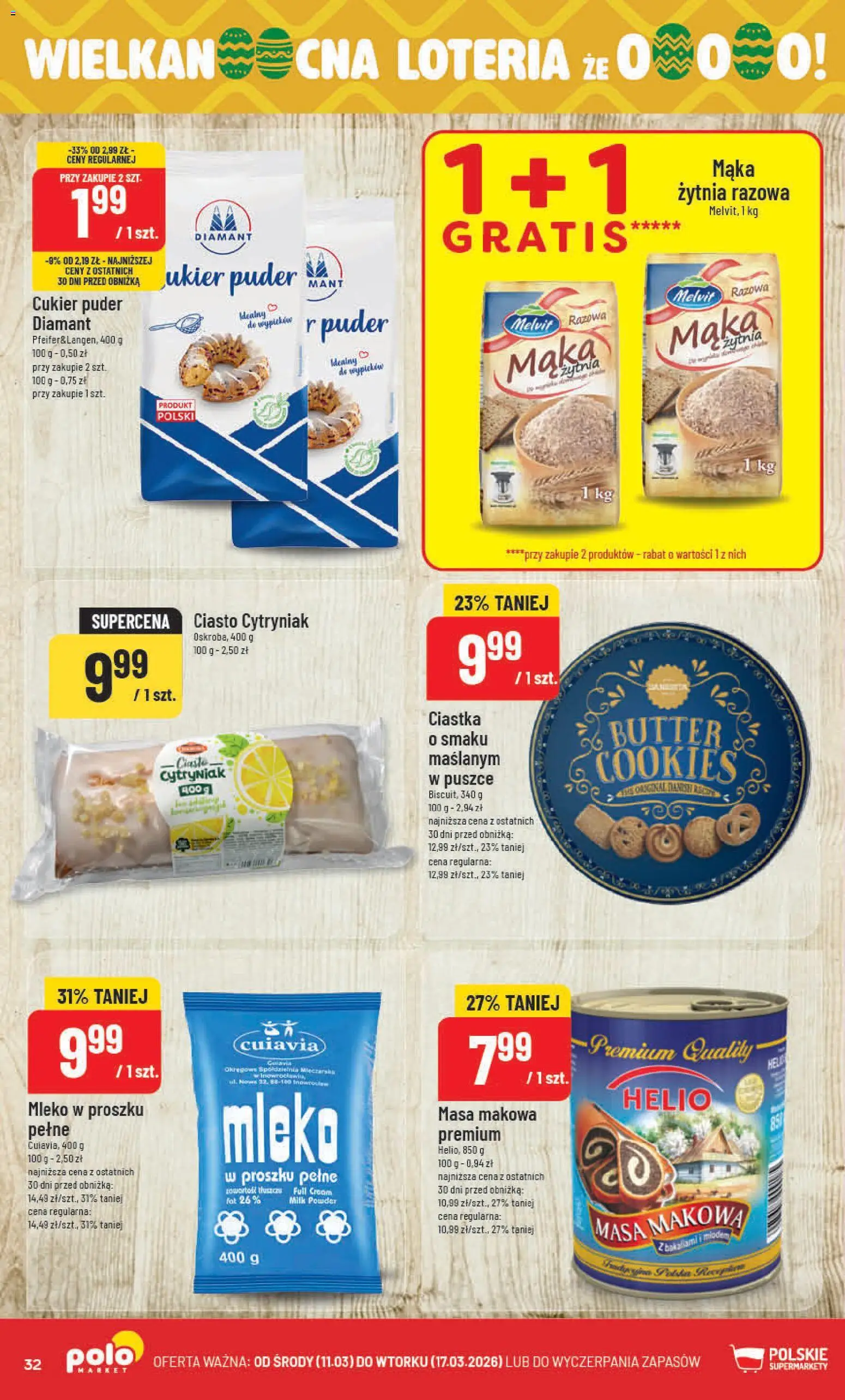 POLOmarket gazetka od 11.03.2026 | Strona: 32 | Produkty: Mleko w proszku, Cukier puder, Ciasto, Ciastka