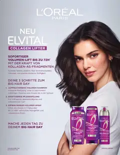 ELVITAL COLLAGEN LIFTER AUFPOLSTERNDES VOLUMEN SHAMPOO, Intensive Reinigung, ohne zu beschweren. Sofortiges Volumen vom Ansatz bis in die Spitzen. ab 12.03.2026 gültig | Seite: 51 | Produkte: Finish, Shampoo, Spülung