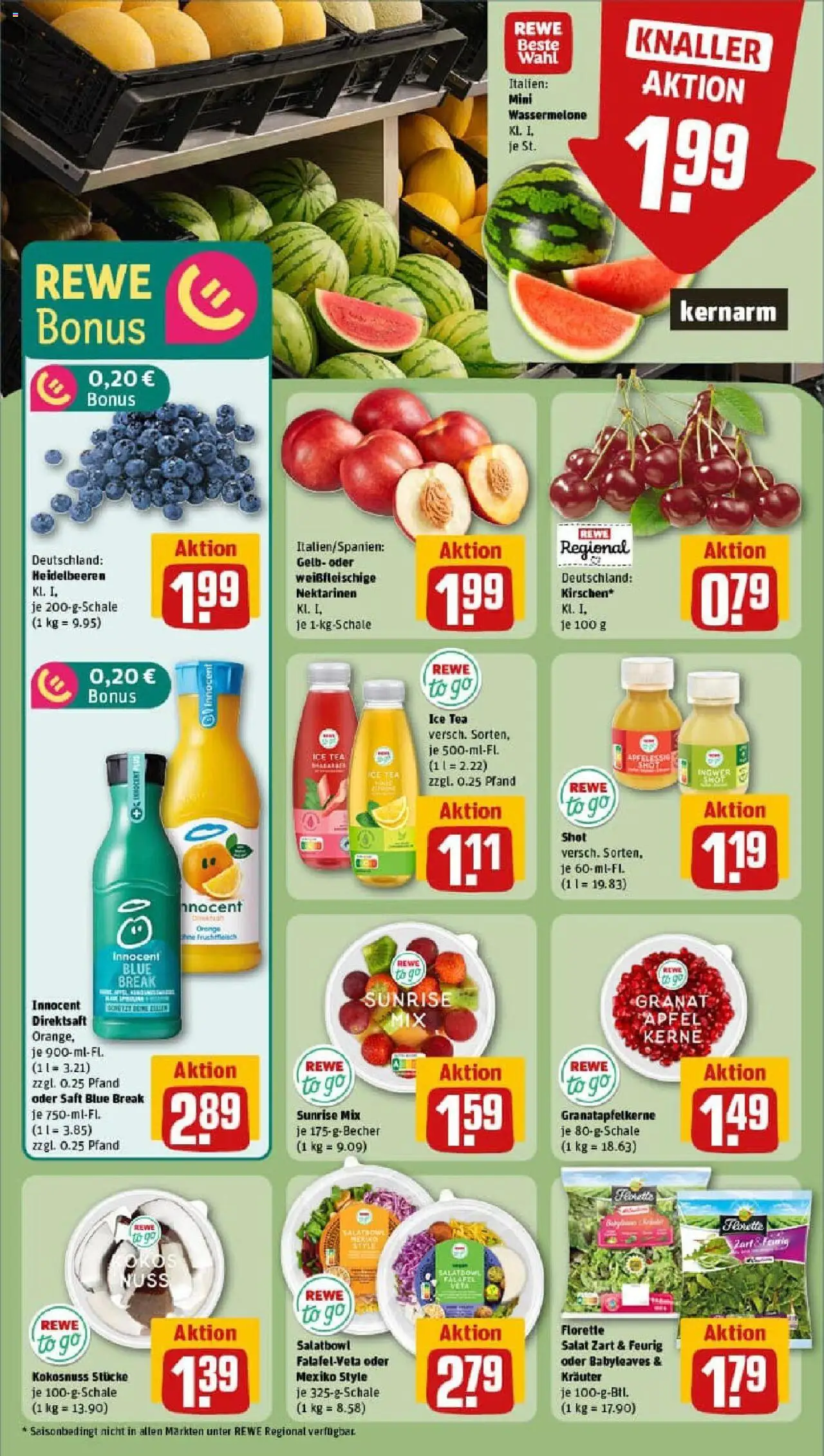 Rewe prospekt Merseburg	 - gültig ab dem 13.07.2025 | Seite: 6 | Produkte: Äpfel, Heidelbeeren, Wassermelone, Saft