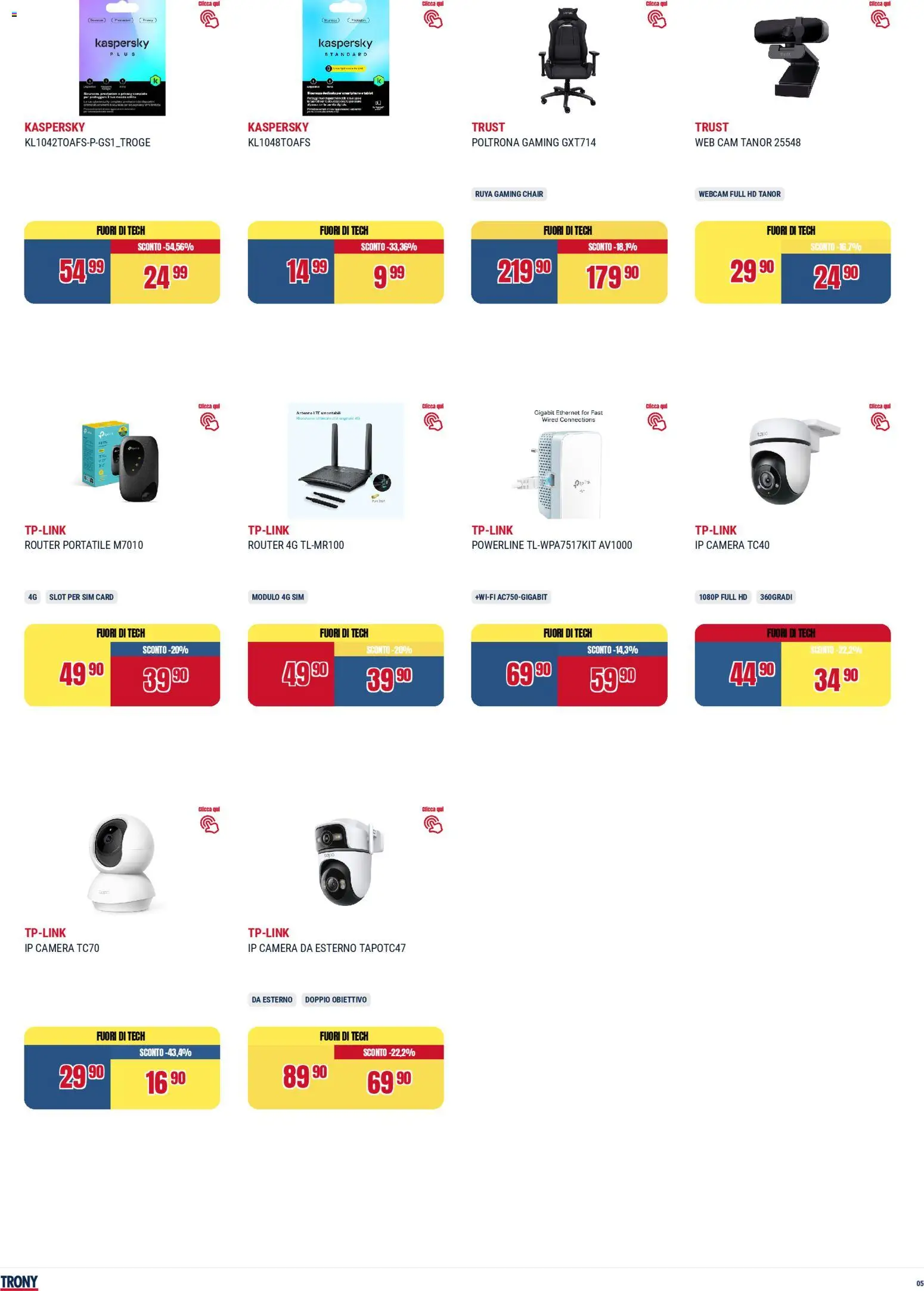 Volantino Trony del 28.04.2026 | Pagina: 5 | Prodotti: Router, Webcam, Poltrona