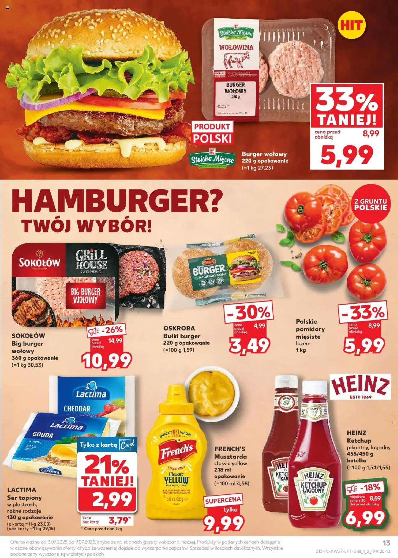 Kaufland gazetka od 03.07.2025 | Strona: 13 | Produkty: Hamburger, Musztarda, Ser, Cheddar