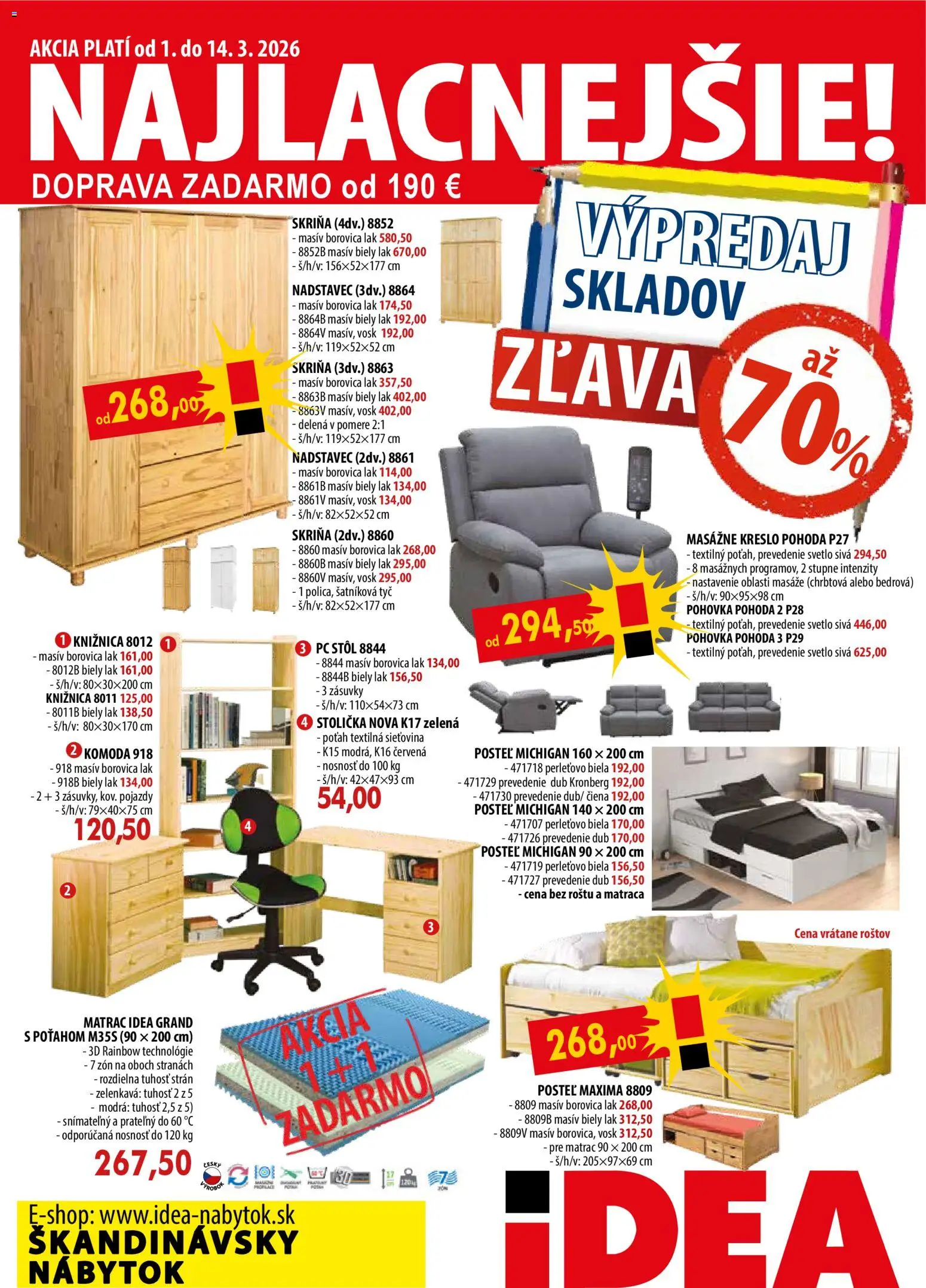 Nové IDEA nábytok akcie – leták je platný od 01.03.2026 | Strana: 1 | Produkty: Nábytok, Matrac, Posteľ, Pohovka