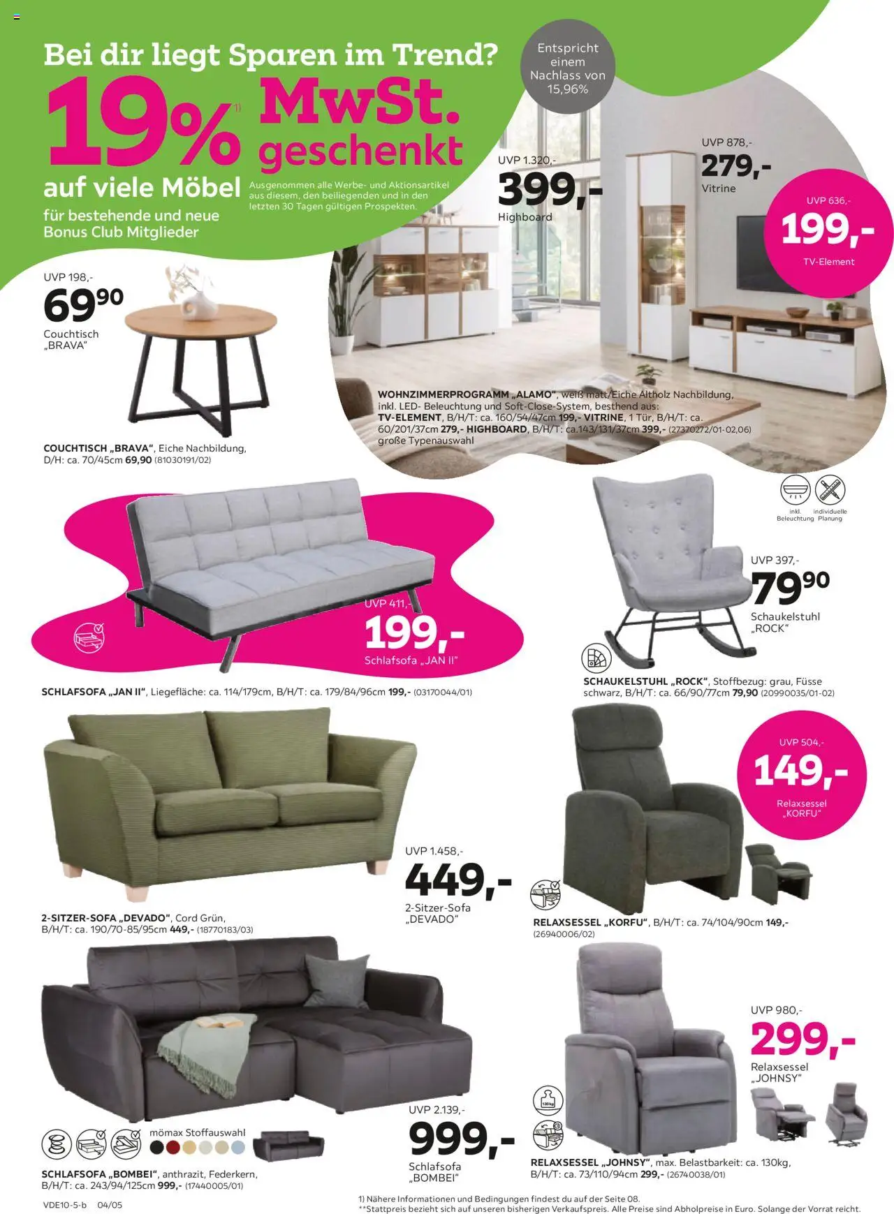 Mömax Prospekt 	 – gültig ab 06.10.2025 | Seite: 4 | Produkte: Relaxsessel, HIghboard, Vitrine, Couchtisch
