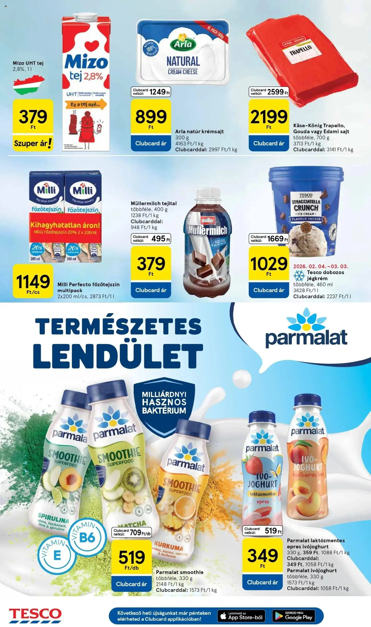 Tesco akciós ujság - amely érvényes a következő dátumtól: 26.02.2026 | Oldal: 14 | Termékek: Ivójoghurt, Edami sajt, Tej, Narancs