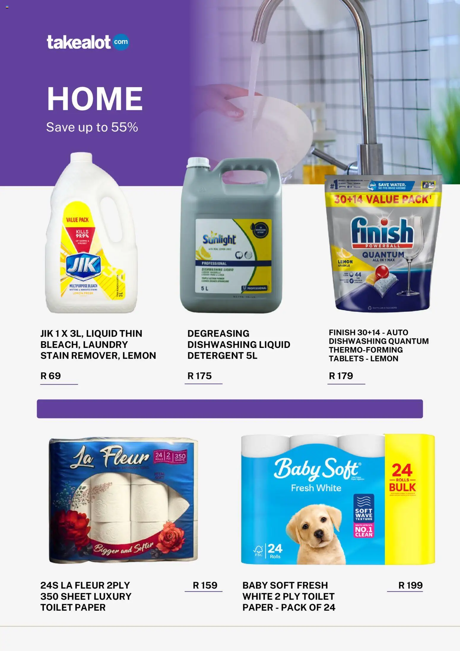 New Takealot catalogue – valid from 01.02.2026 | Page: 2 | Products: Bleach, Paper, Detergent, Lemon